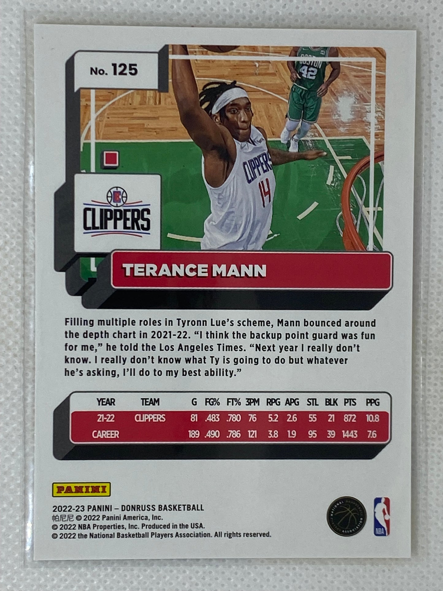 2022-23 Panini Donruss Yellow Terance Mann #125 Los Angeles Clippers