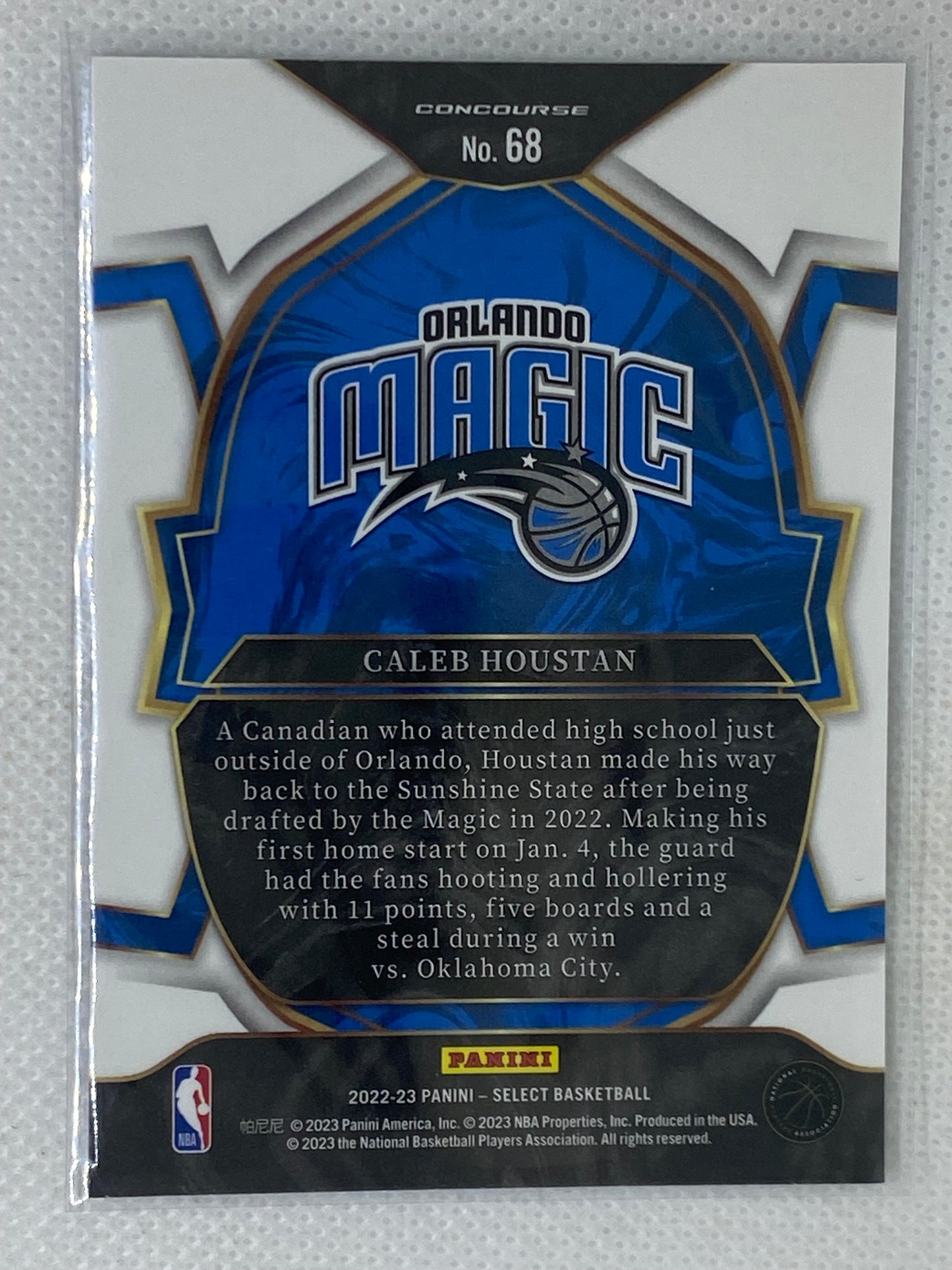 2022-23 Panini Select Blue Caleb Houstan Rookie #68 Orlando Magic