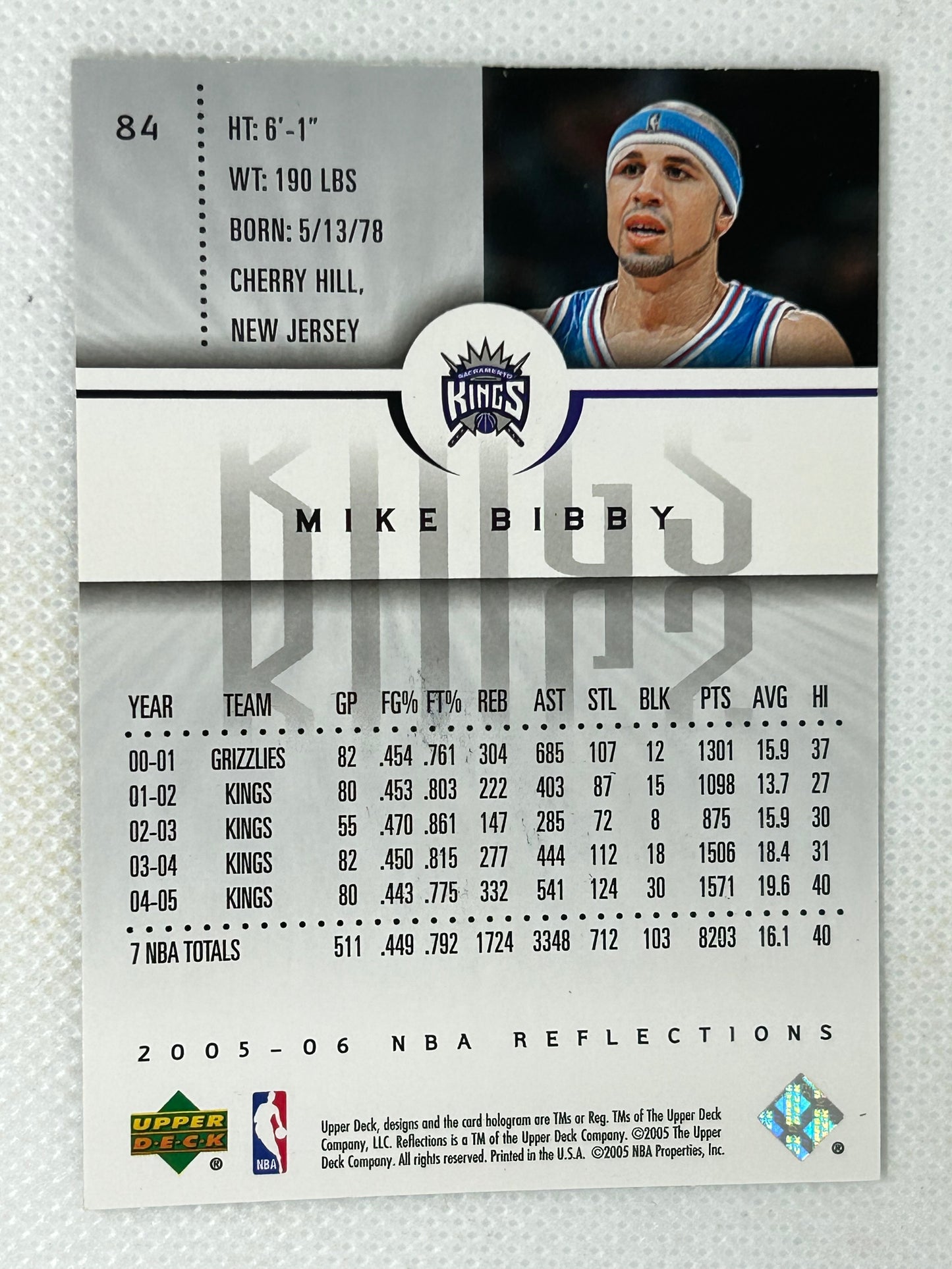 2005-06 Upper Deck Reflections #84 Mike Bibby Sacramento Kings Signed Card