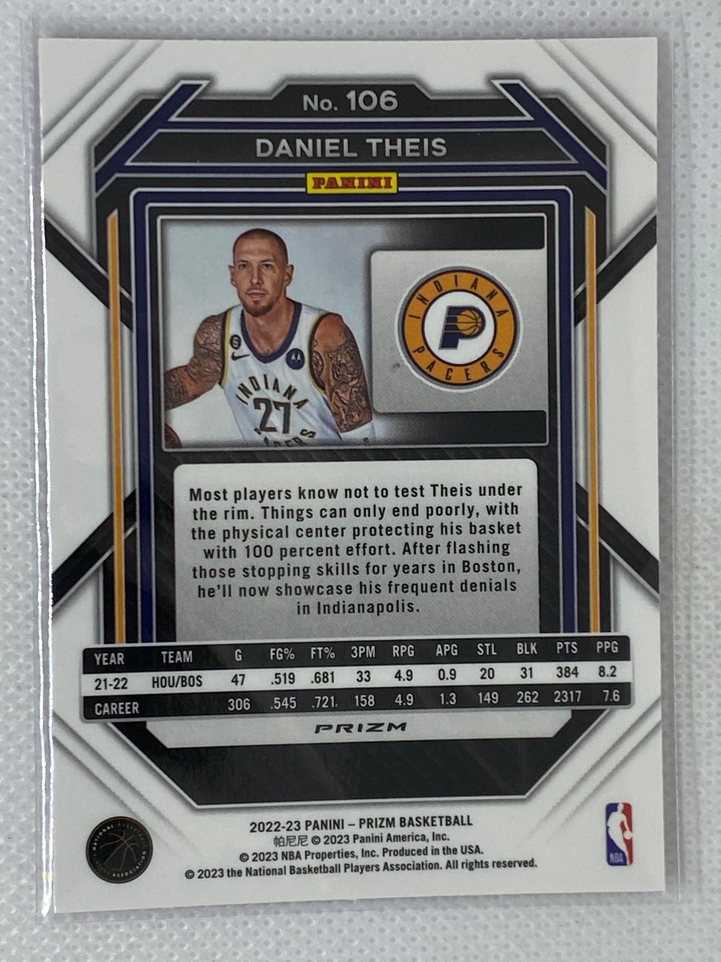 2022-23 Panini Prizm Pink Ice Daniel Theis #106 Indiana Pacers