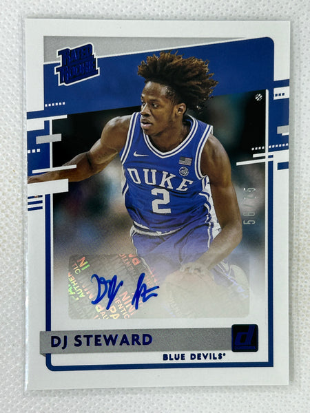 2021 Panini Chronicles Draft Picks Donruss Rated Rookie Blue /75 DJ Steward Autograph Duke Blue Devils