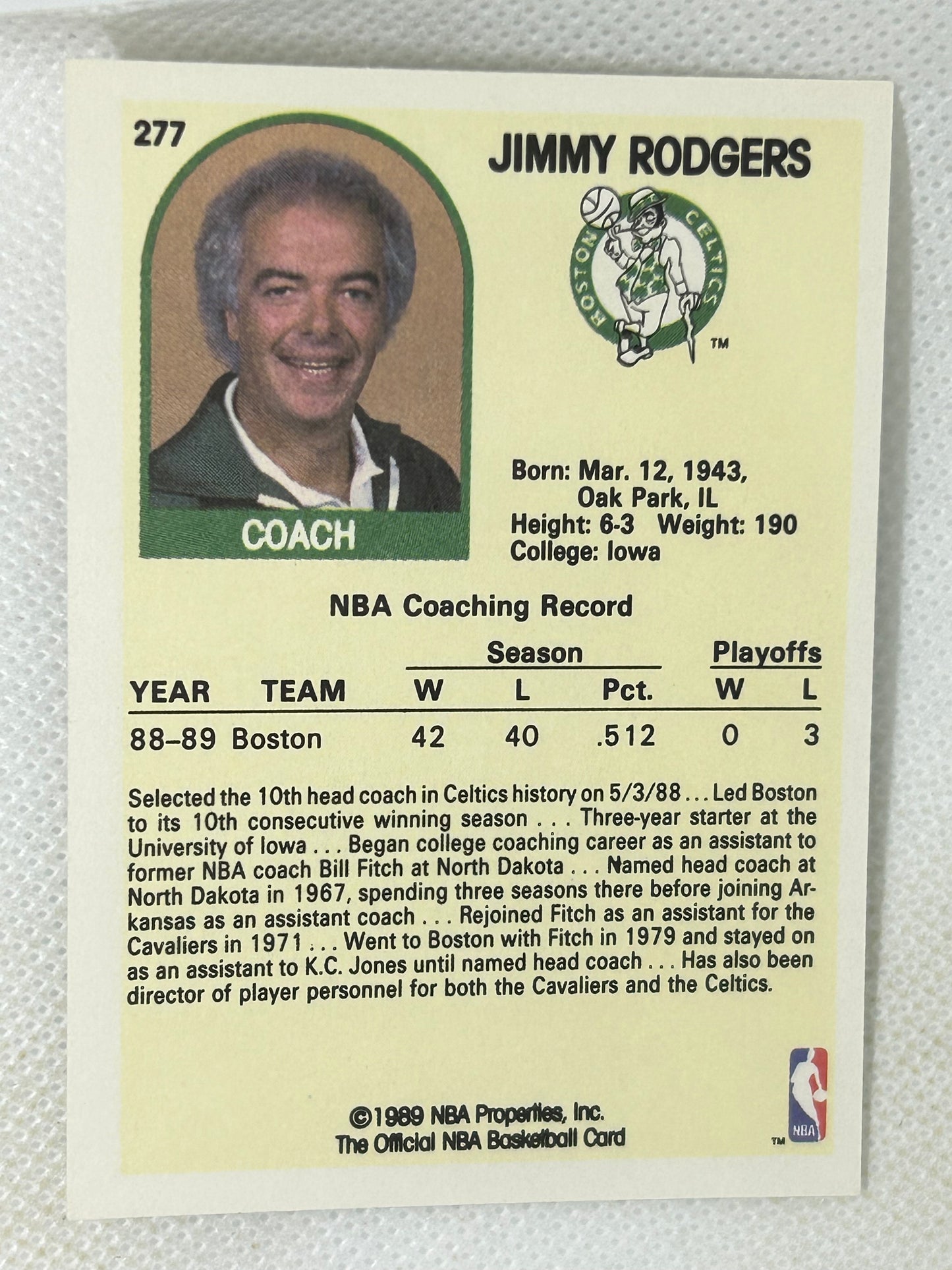 1989-90 Hoops Jimmy Rodgers #277 Boston Celtics Signed Card