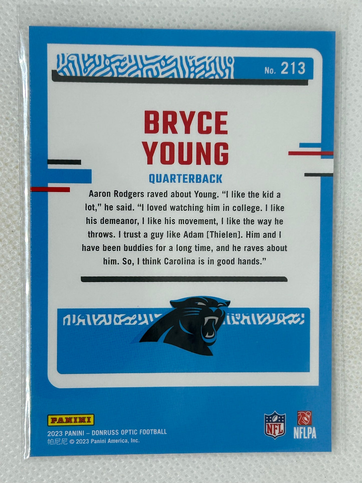 2023 Panini Donruss Optic Rated Rookie #213 Bryce Young Carolina Panthers