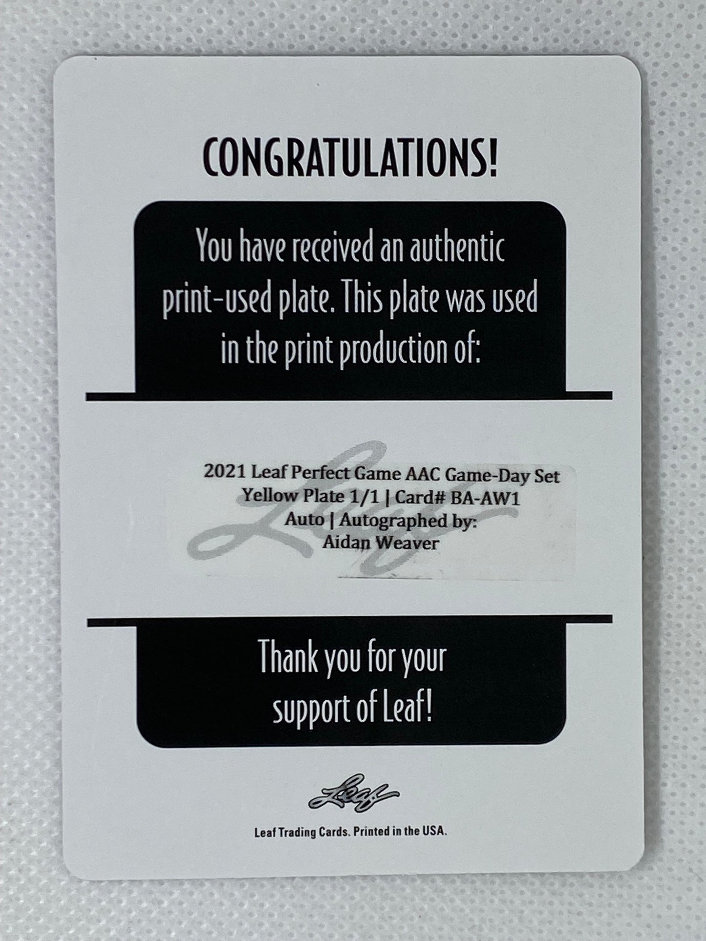 2021 Leaf Perfect Game Printing Plate 1/1 Aidan Weaver Autograph - Duke Blue Devils