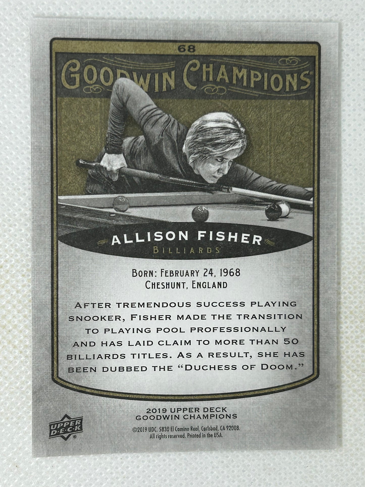 2019 Upper Deck Goodwin Champions #68 Allison Fisher "Duchess of Doom" Signed Card