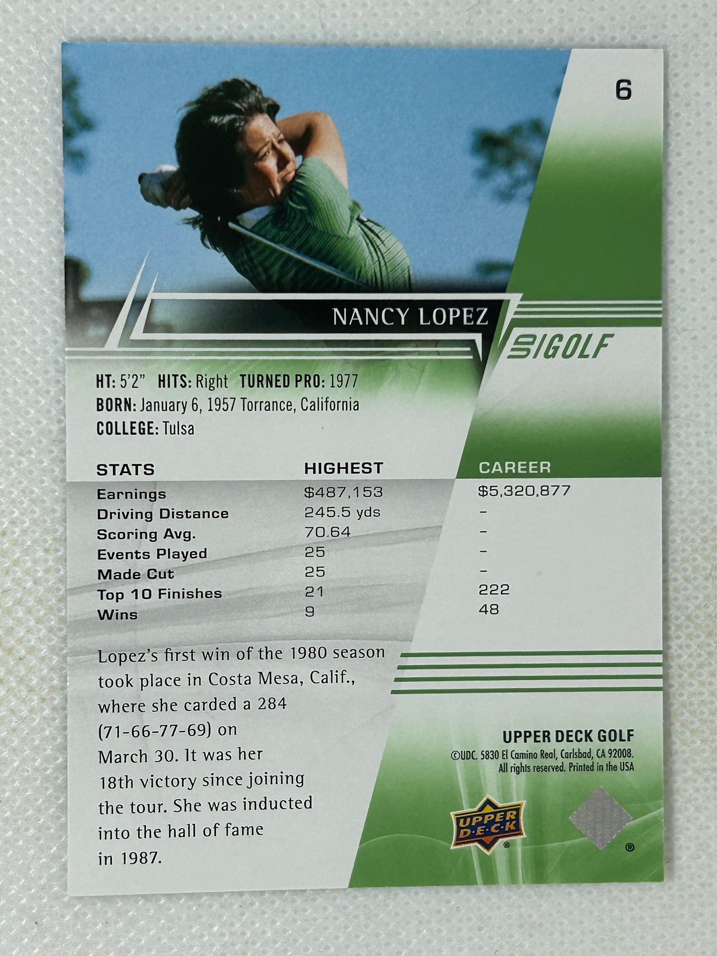 2024 Upper Deck Golf #6 Nancy Lopez Signed Card