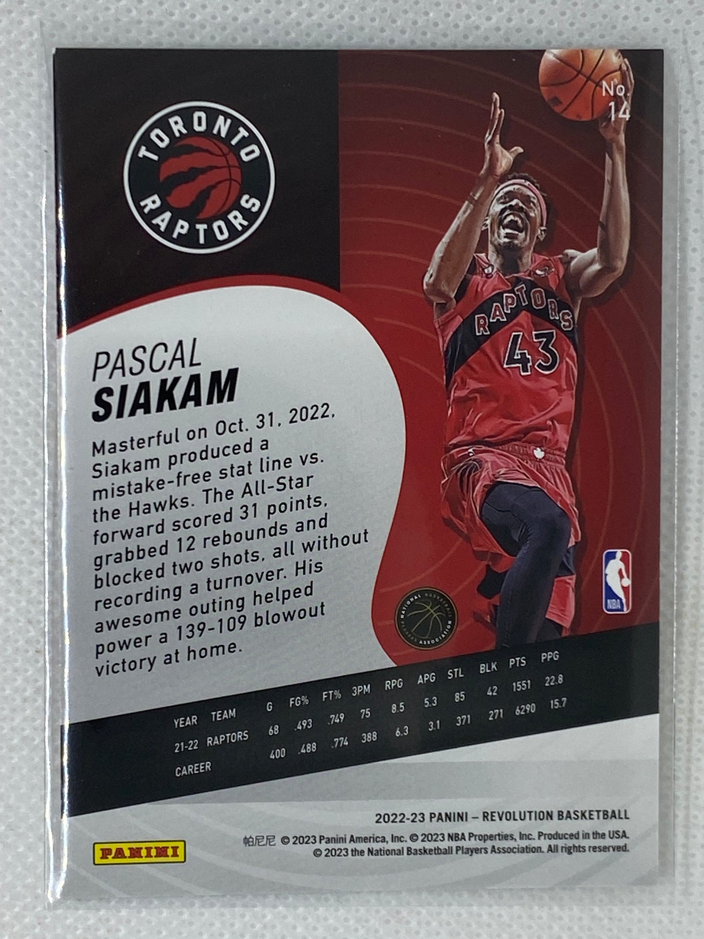 2022-23 Panini Revolution Basketball Base Pascal Siakam #14 Toronto Raptors