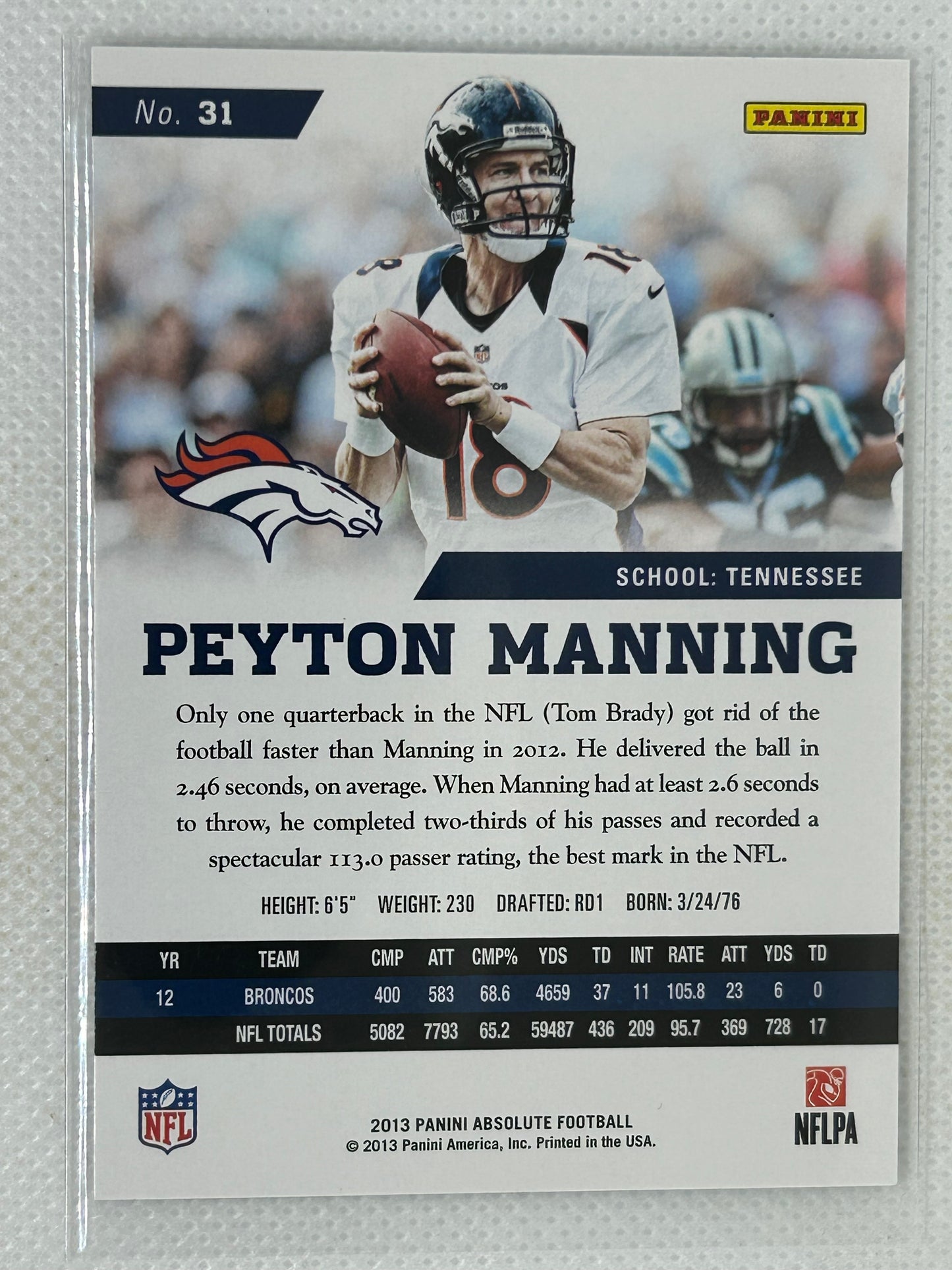 2013 Panini Absolute Football #31 Peyton Manning Denver Broncos