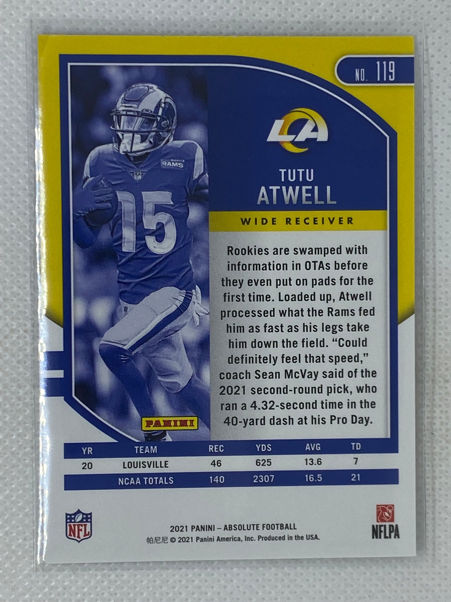 2022 Panini Absolute Football Rookie Tutu Atwell #119 Los Angeles Rams