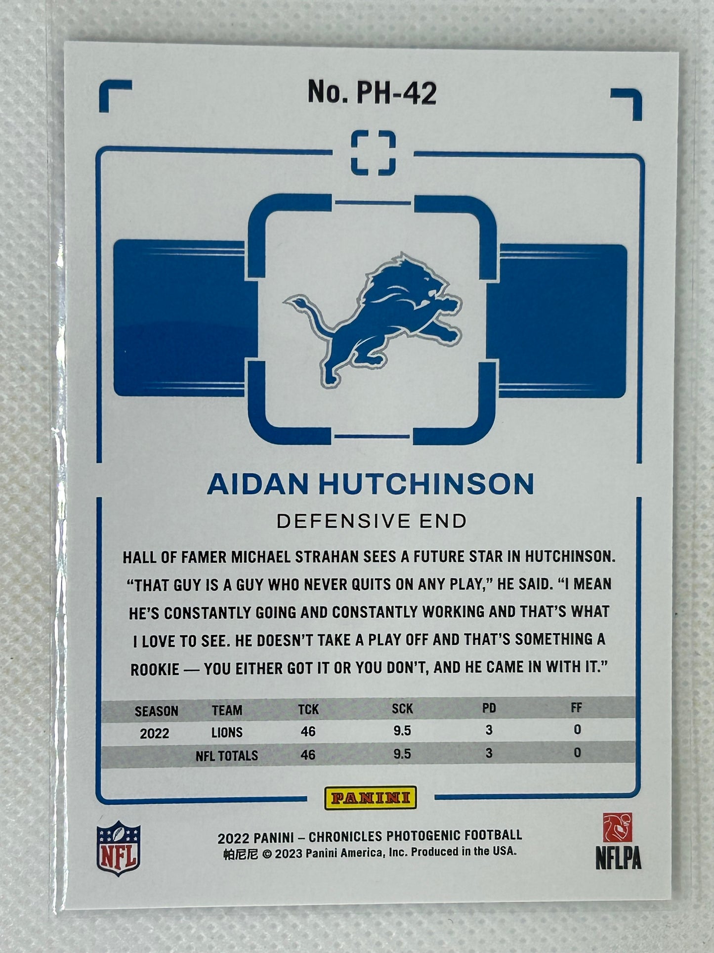 2022 Panini Chronicles Football Photogenic Rookie Aiden Hutchinson #PH-42 Detroit Lions