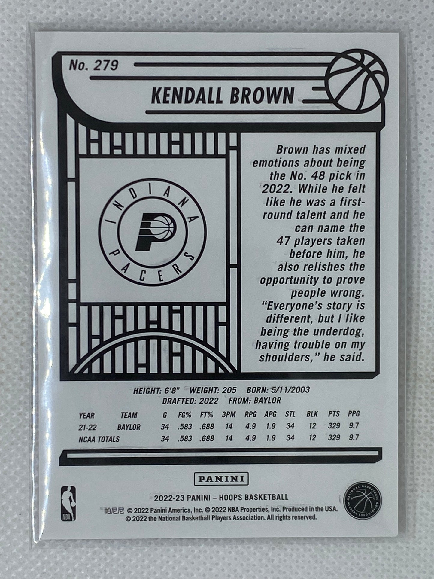 2022-23 Panini Hoops Gravity #/75 Kendall Brown #279 Indiana Pacers