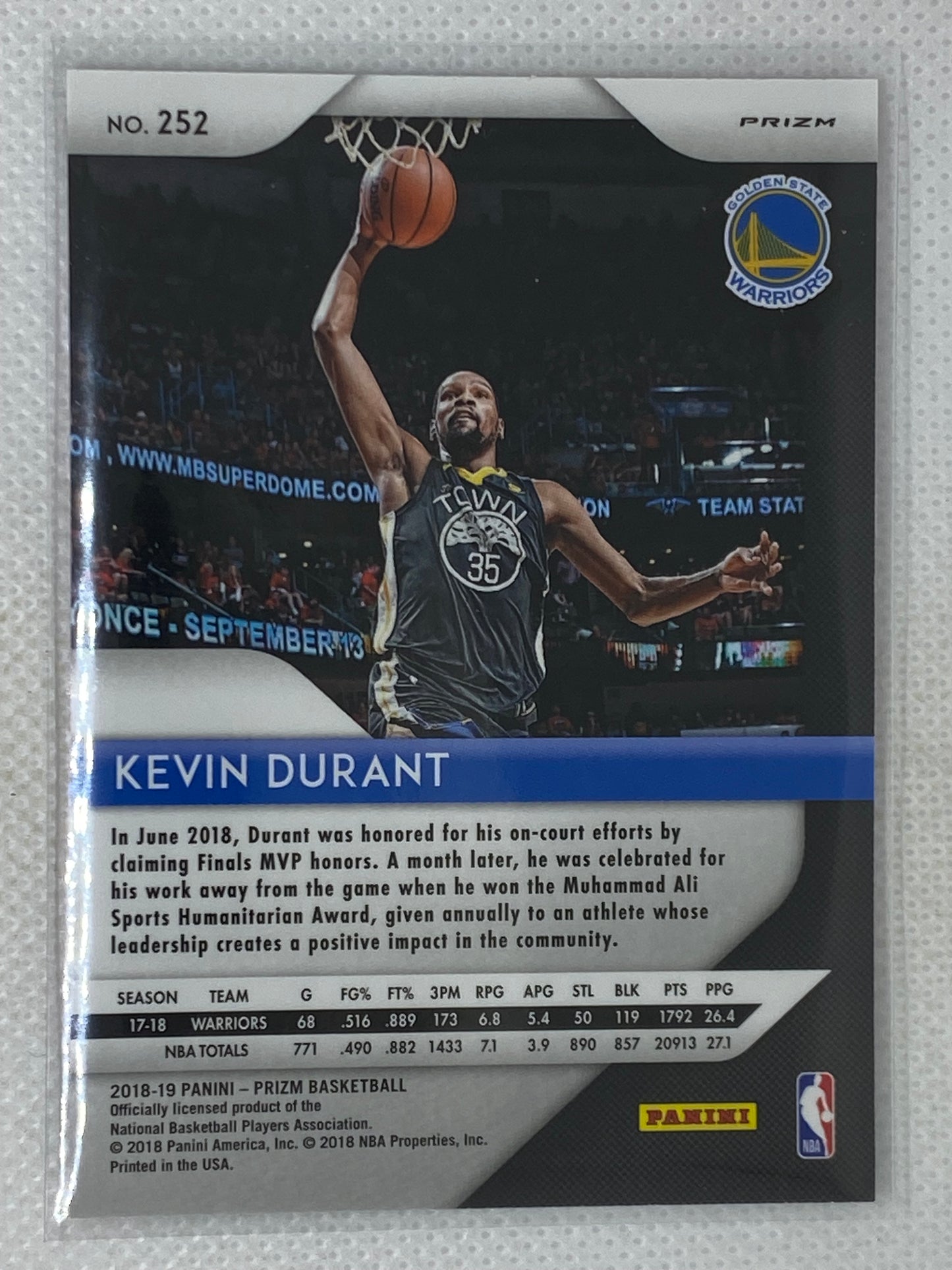 2018-19 Panini Prizm Basketball Kevin Durant Pink Ice Prizm #252 Golden State Warriors