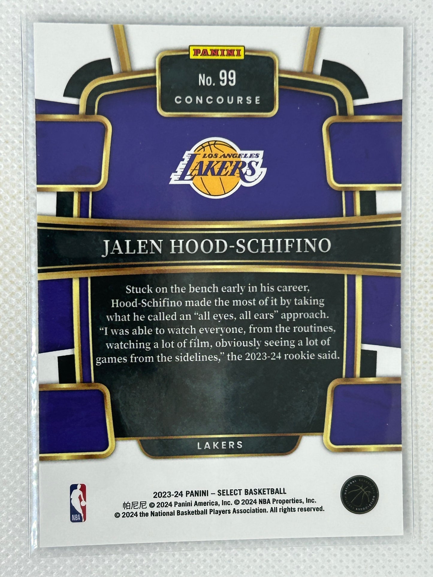 2023-24 Panini Select Rookie Jalen Hood-Schifino #99 Los Angeles Lakers