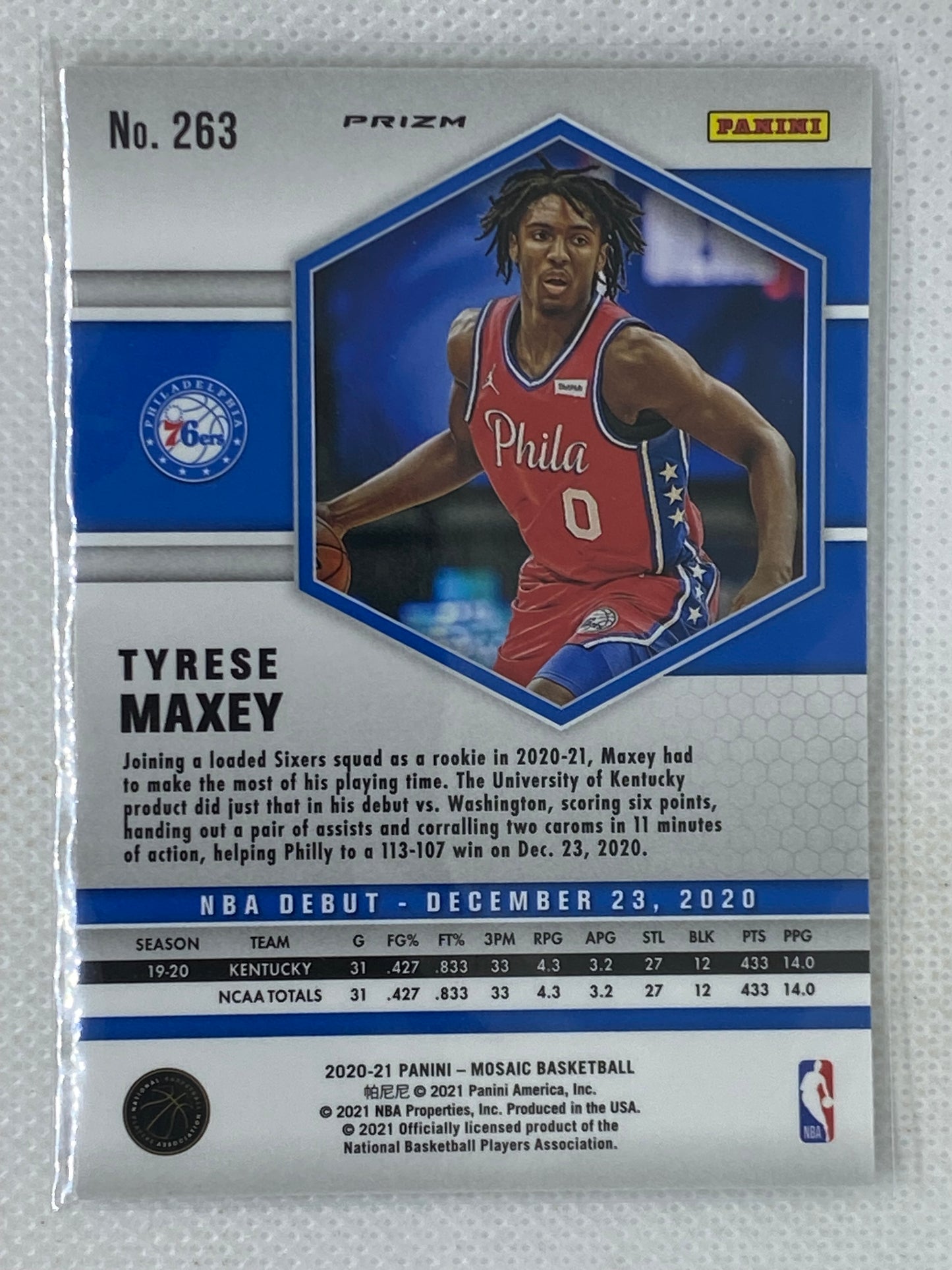 2021-22 Panini Mosaic Tyrese Maxey Yellow Reactive Prizm NBA Debut Rookie #263 Philadelphia 76ers