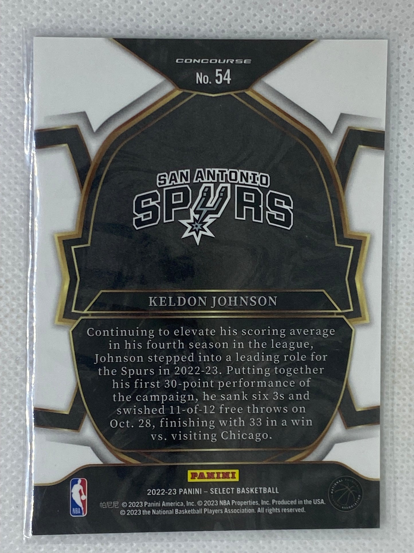 2022-23 Panini Select Blue Keldon Johnson #54 San Antonio Spurs