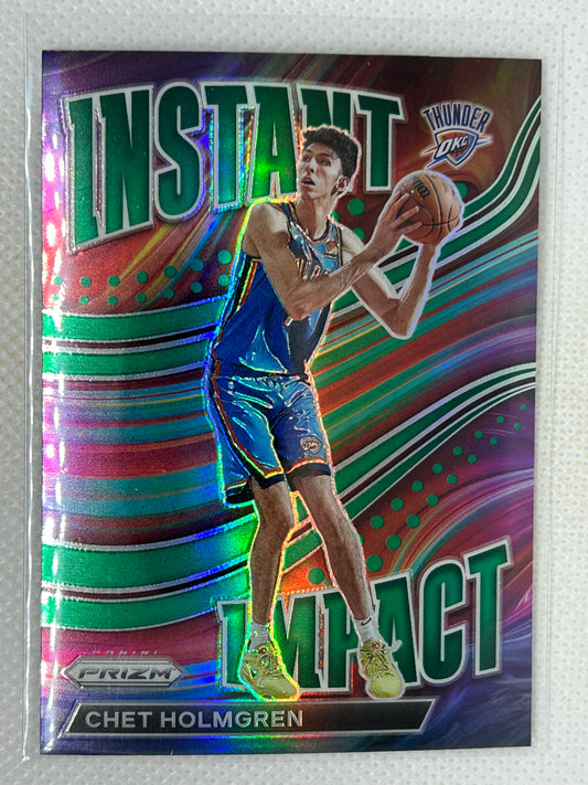 2022-23 Panini Prizm Green Instant Impact #2 Rookie Chet Holmgren Oklahoma City Thunder