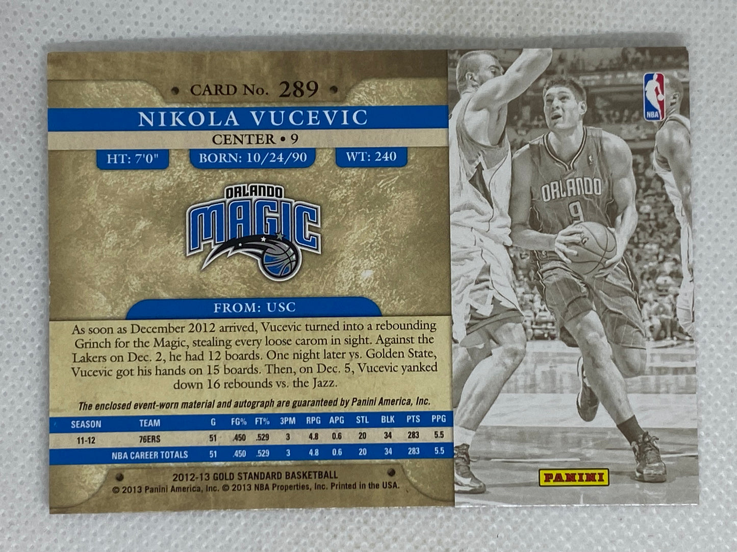 2012-13 Panini Gold Standard Nikola Vucevic #289 Rookie Auto Orlando Magic