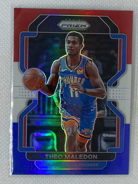 2021-22 Panini Prizm Red White & Blue Theo Maledon #179 Oklahoma City Thunder