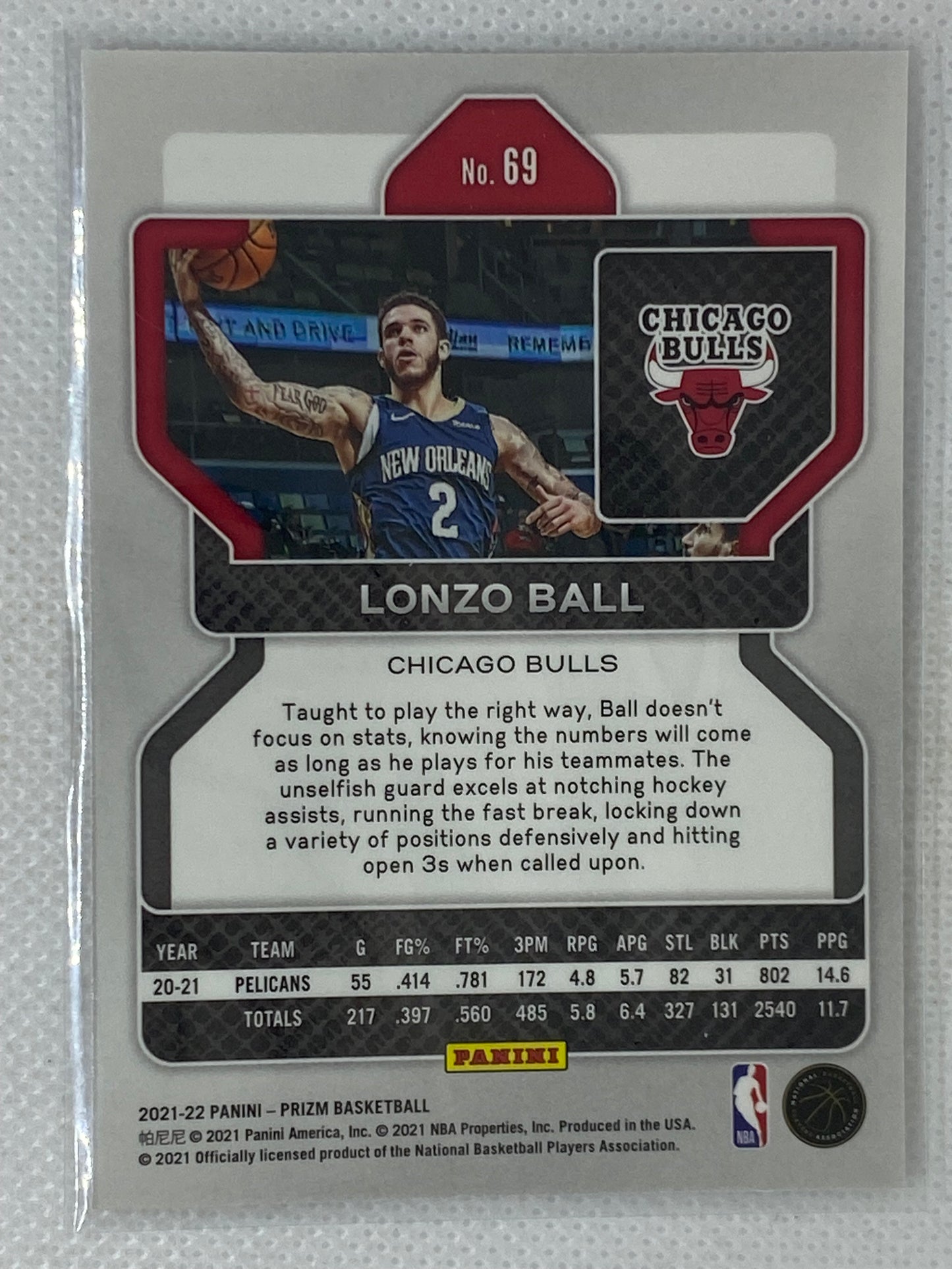 2021-22 Panini Prizm Lonzo Ball #69 Chicago Bulls