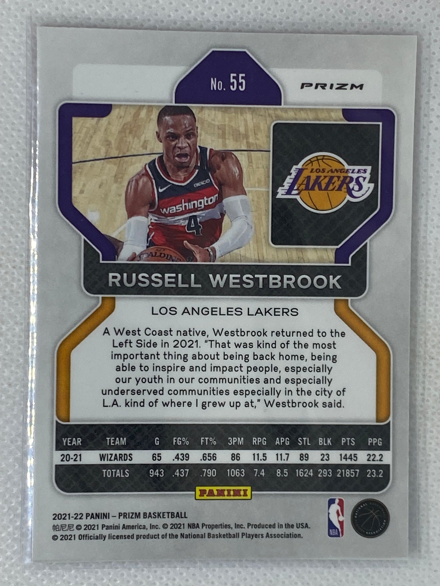 2021-22 Panini Prizm Red White & Blue Russell Westbrook #55 Los Angeles Lakers