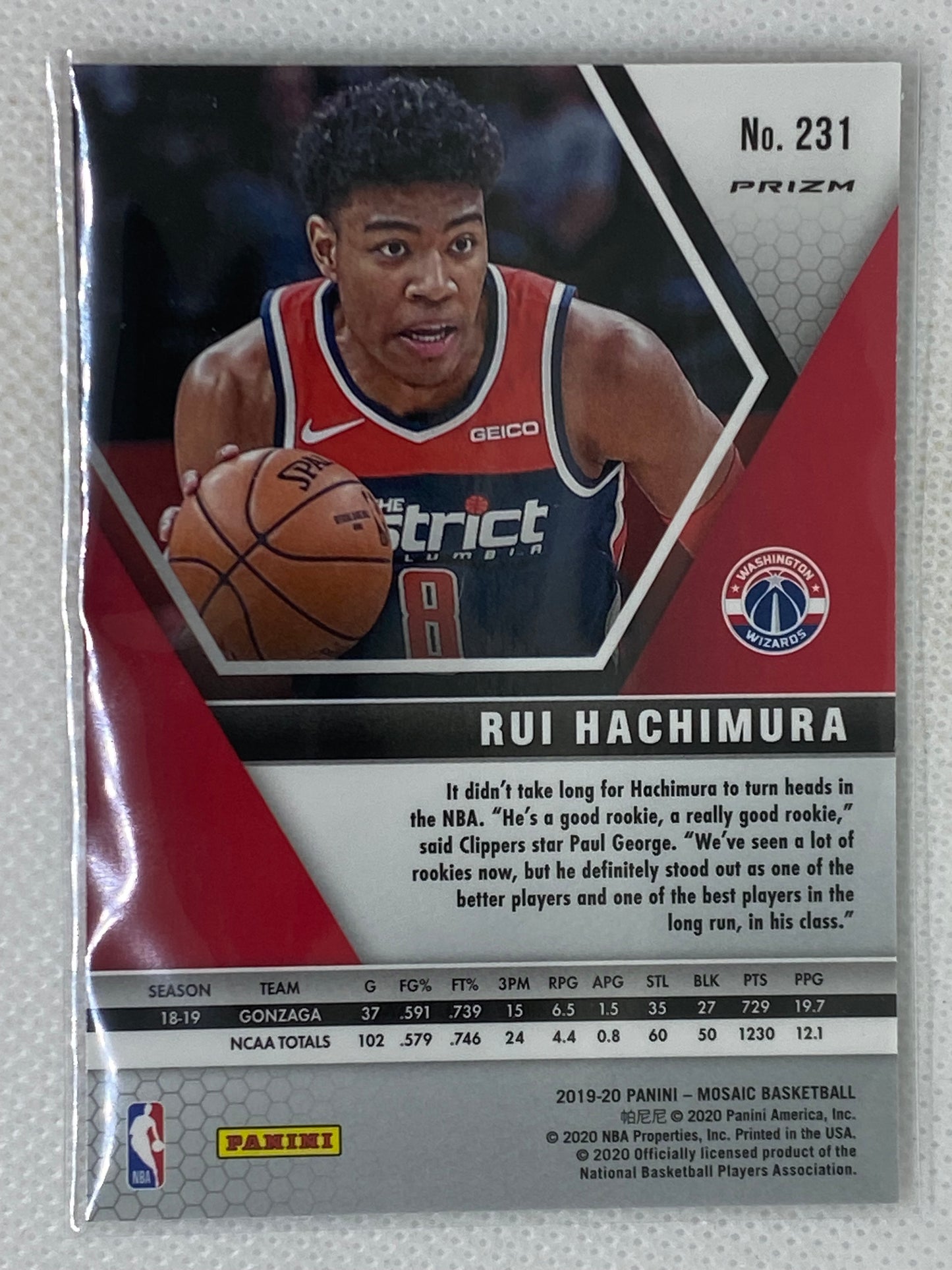 2019-20 Panini Mosaic Rui Hachimura Blue Reactive Rookie RC #231 SP