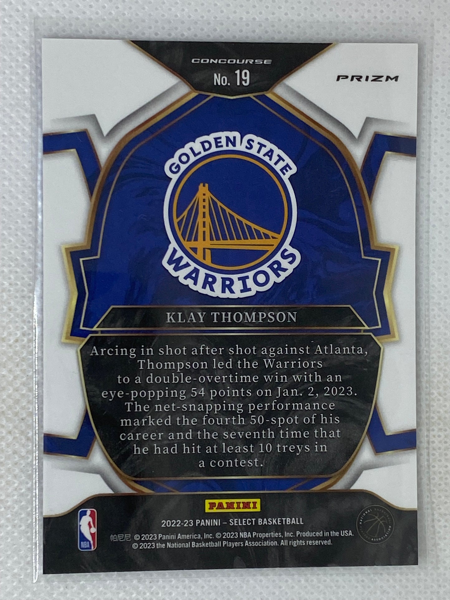 2022-23 Panini Select Klay Thompson Concourse Blue Silver Prizm #19 Golden State Warriors