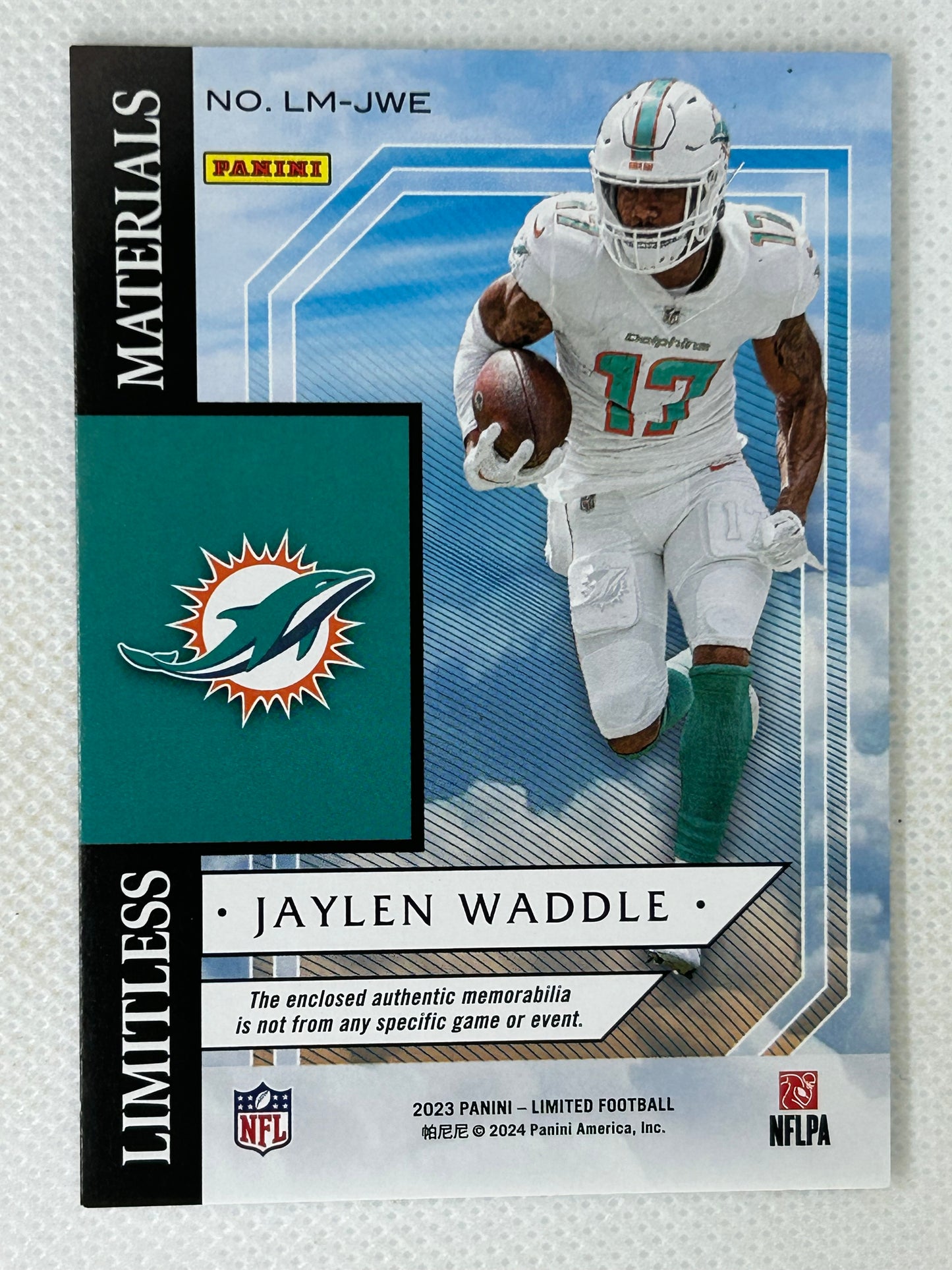 2023 Panini Limited Football Limitless Materials /49 Jalen Waddle LM-JWE Miami Dolphins