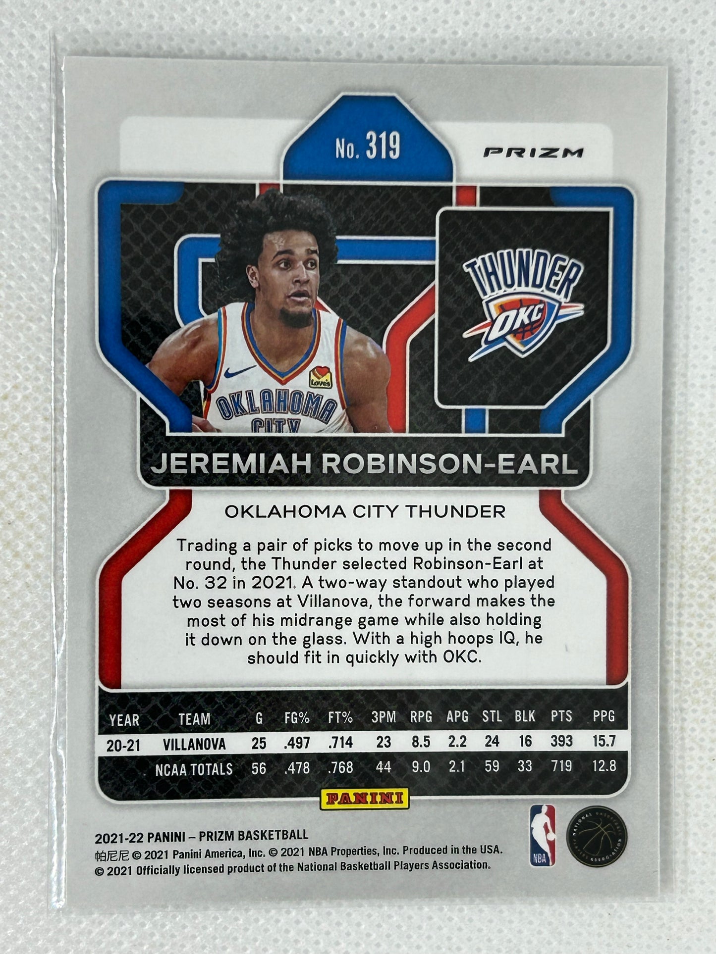 2021-22 Panini Prizm Silver Cracked Ice Rookie Jeremiah Robinson-Earl #319 Oklahoma City Thunder