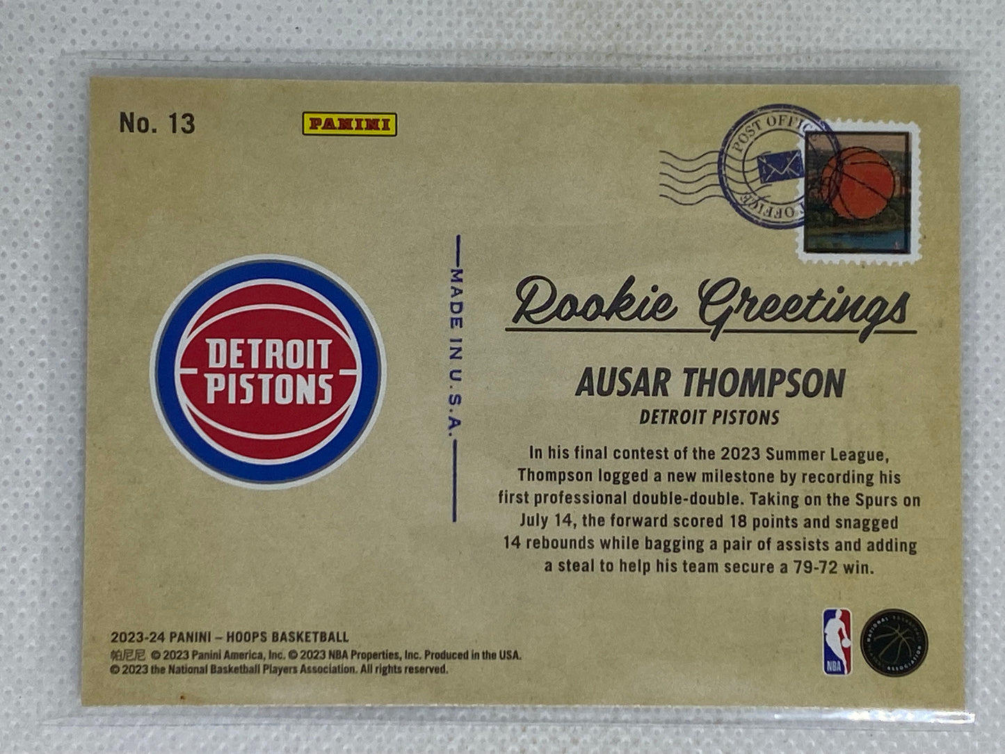 2023-24 Panini NBA Hoops Greetings From Ausar Thompson #13 Detroit Pistons