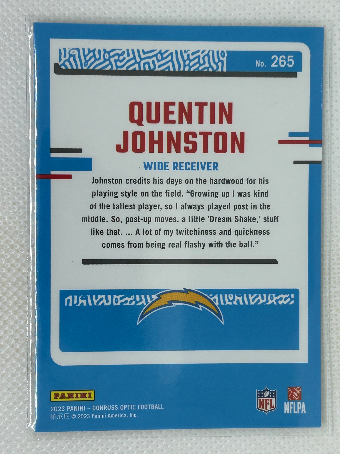 2023 Panini Optic Rated Rookie #265 Quentin Johnson Los Angeles Chargers