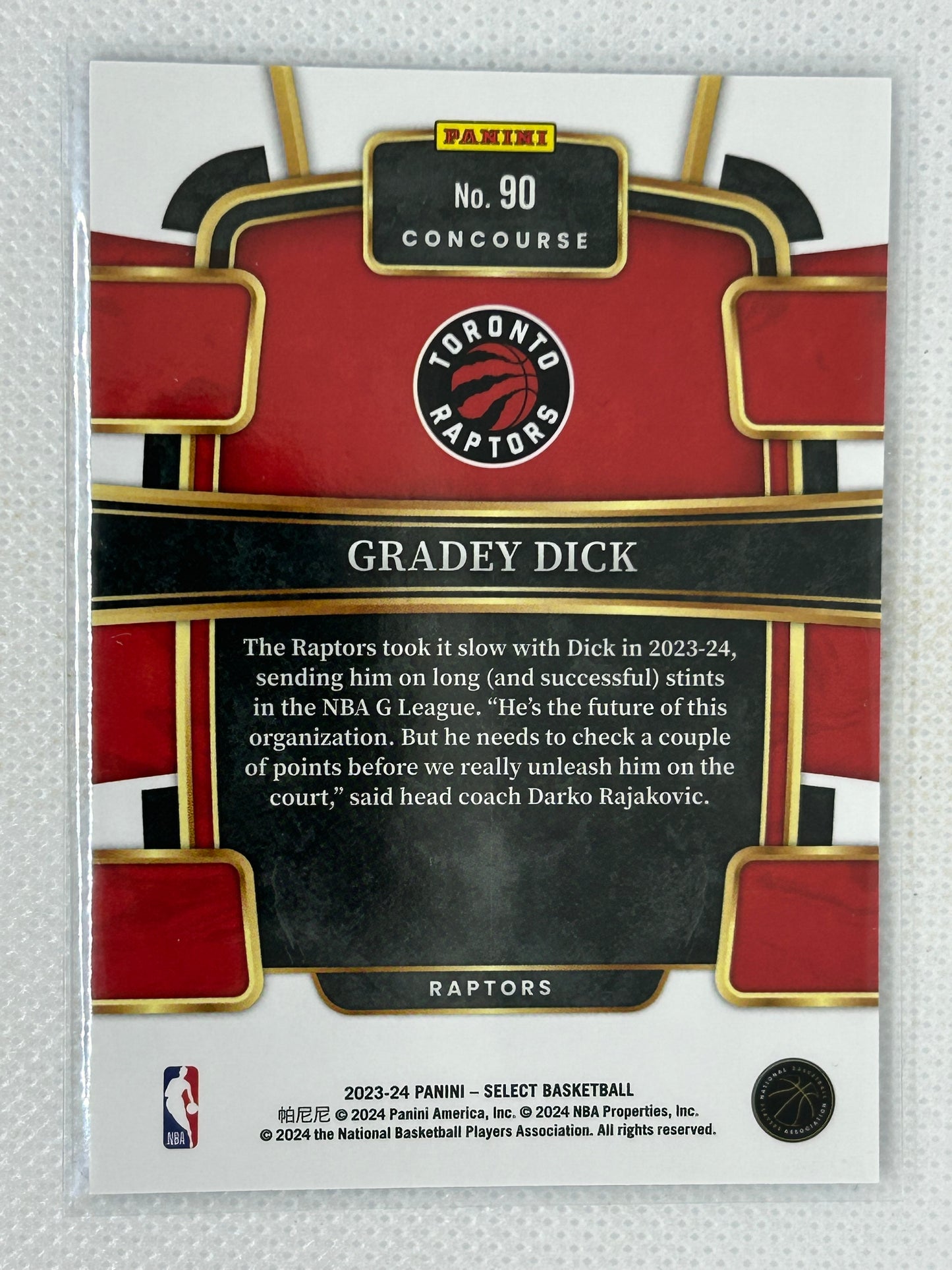 2023-24 Panini Select Rookie Gradey Dick #90 Toronto Raptors