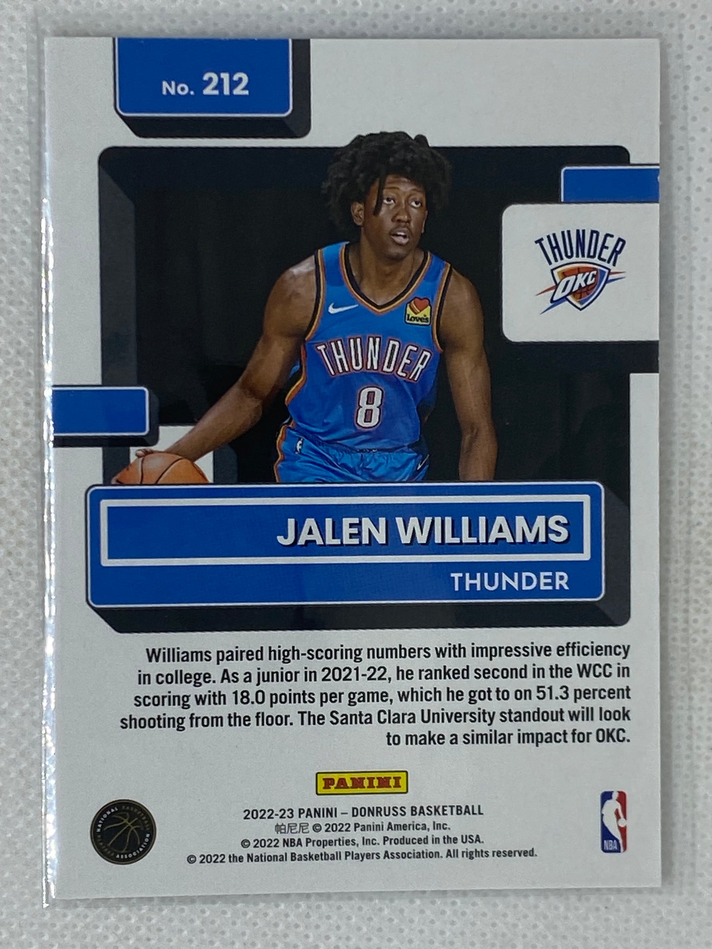 2022-23 Panini Donruss Rated Rookie #212 Jalen Williams Oklahoma City Thunder