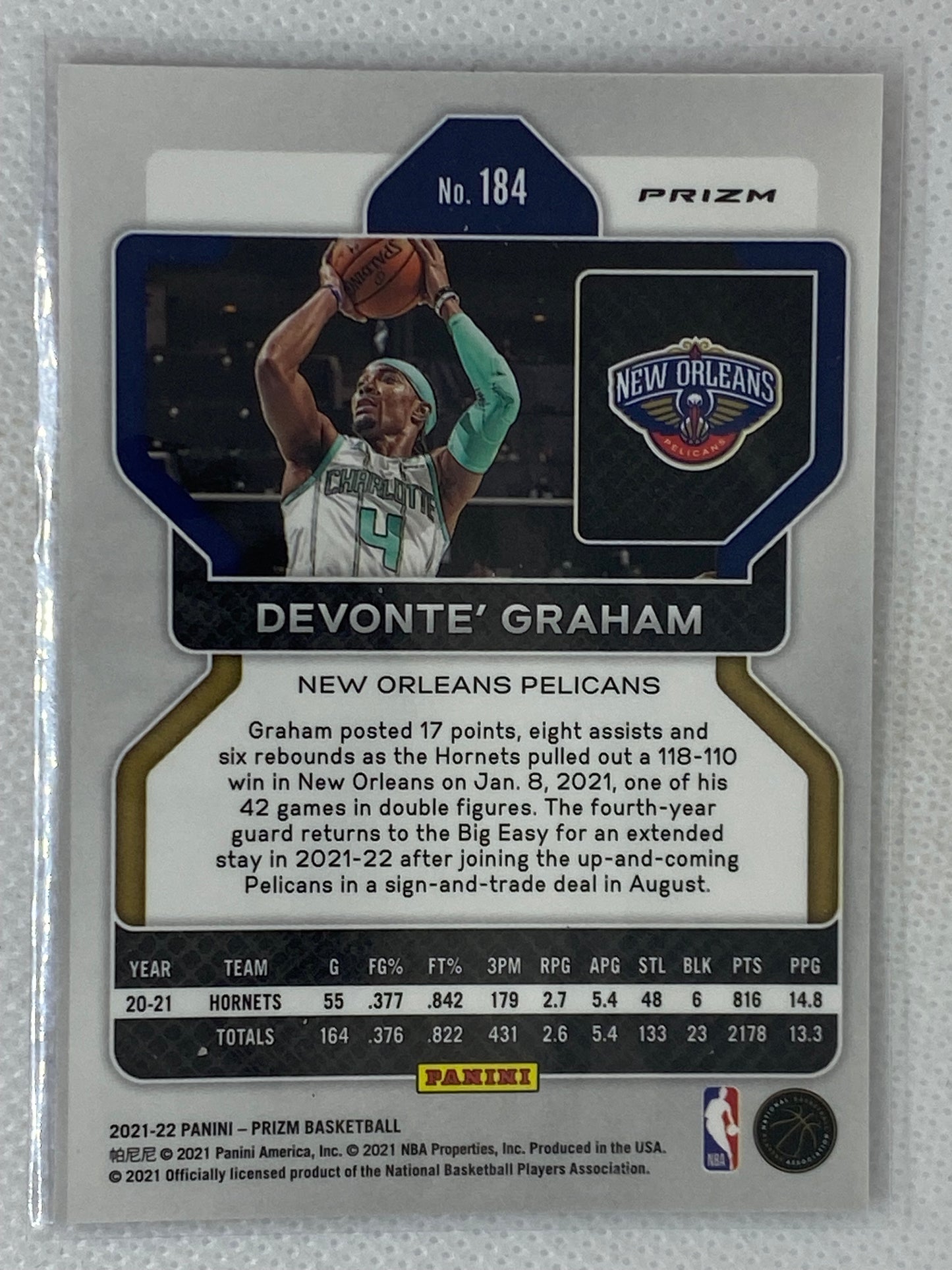 2021-22 Panini Prizm Red White & Blue Devonte Graham #184 Charlotte Hornets