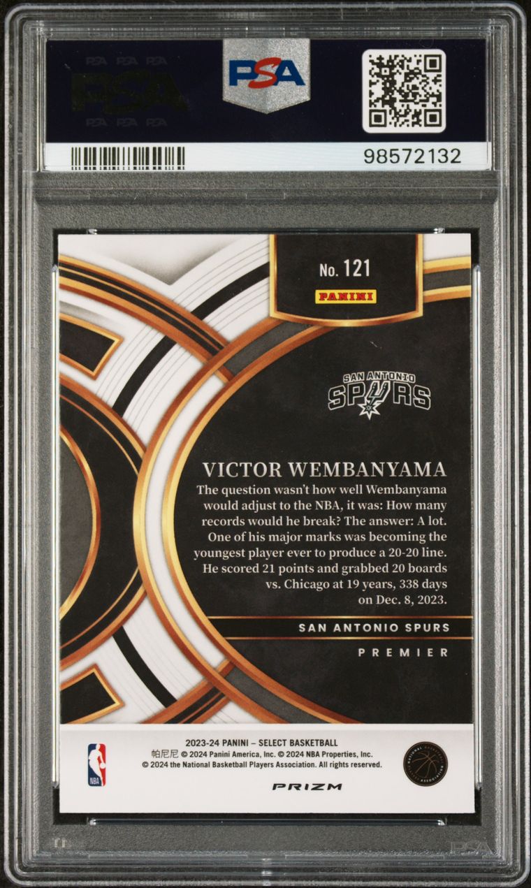 2023 Panini Select Silver Prizm Premier #121 Victor Wembanyama Rookie PSA 9 San Antonio Spurs