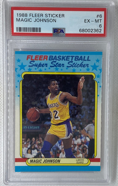 1988 Fleer Sticker Magic Johnson #6 PSA 6 Los Angeles Lakers