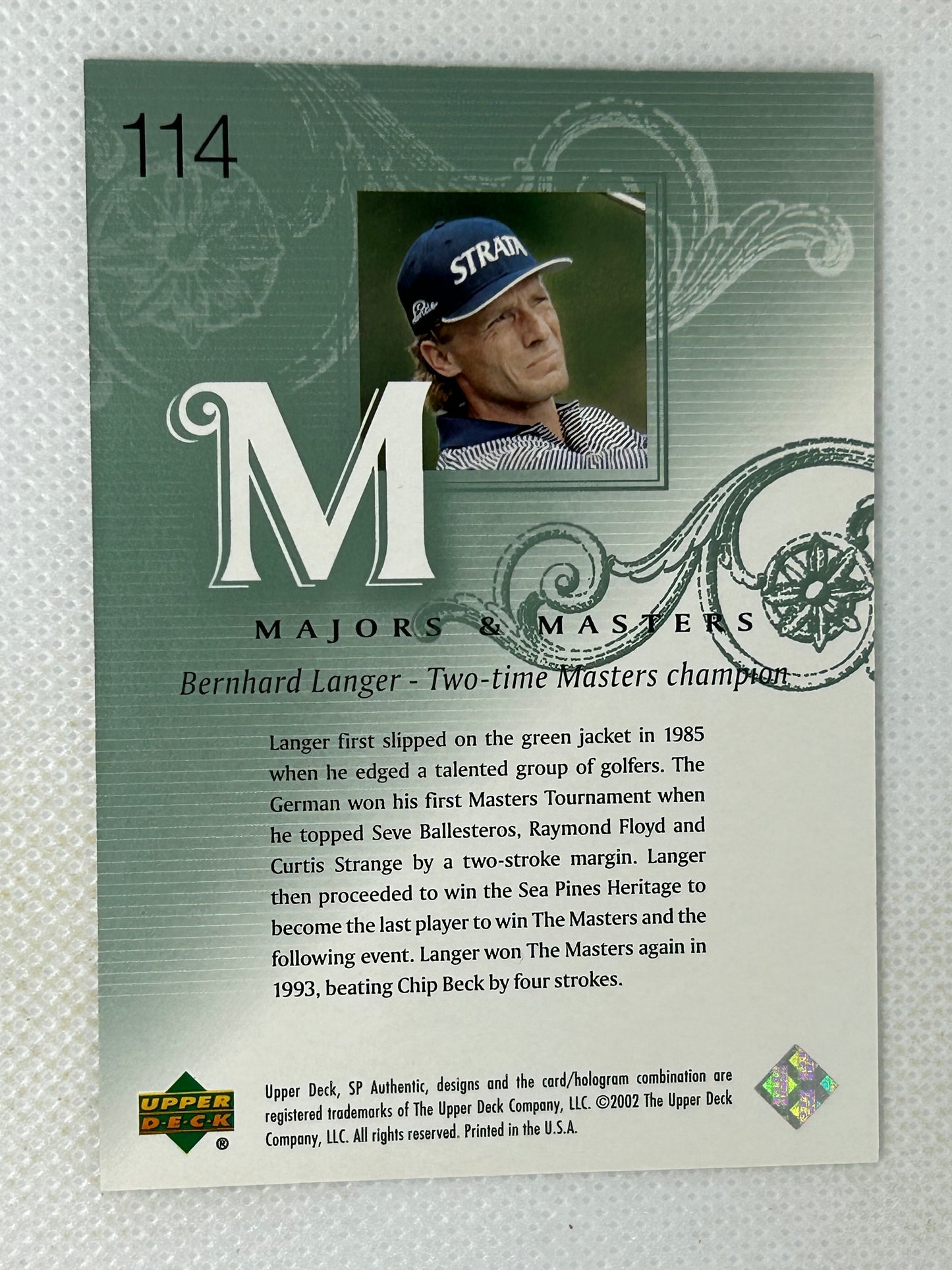 2002 Upperdeck SP Authentic Majors & Masters Bernhard Langer /3499 Signed Card