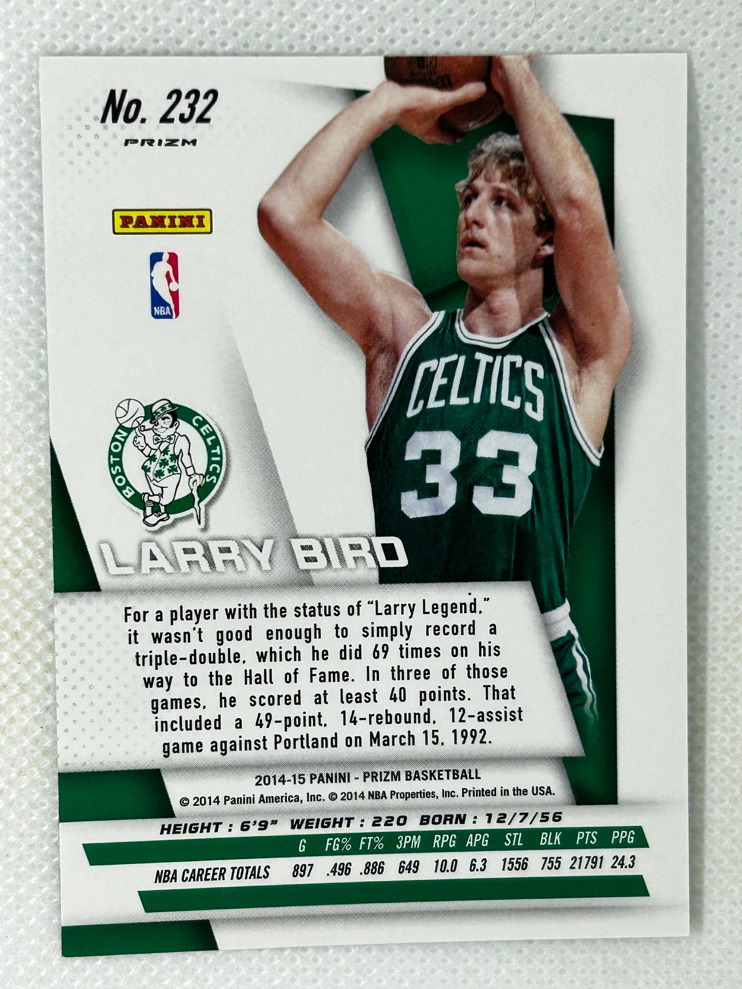 2014-15 Panini Prizm Green #232 Larry Bird Boston Celtics Color Match