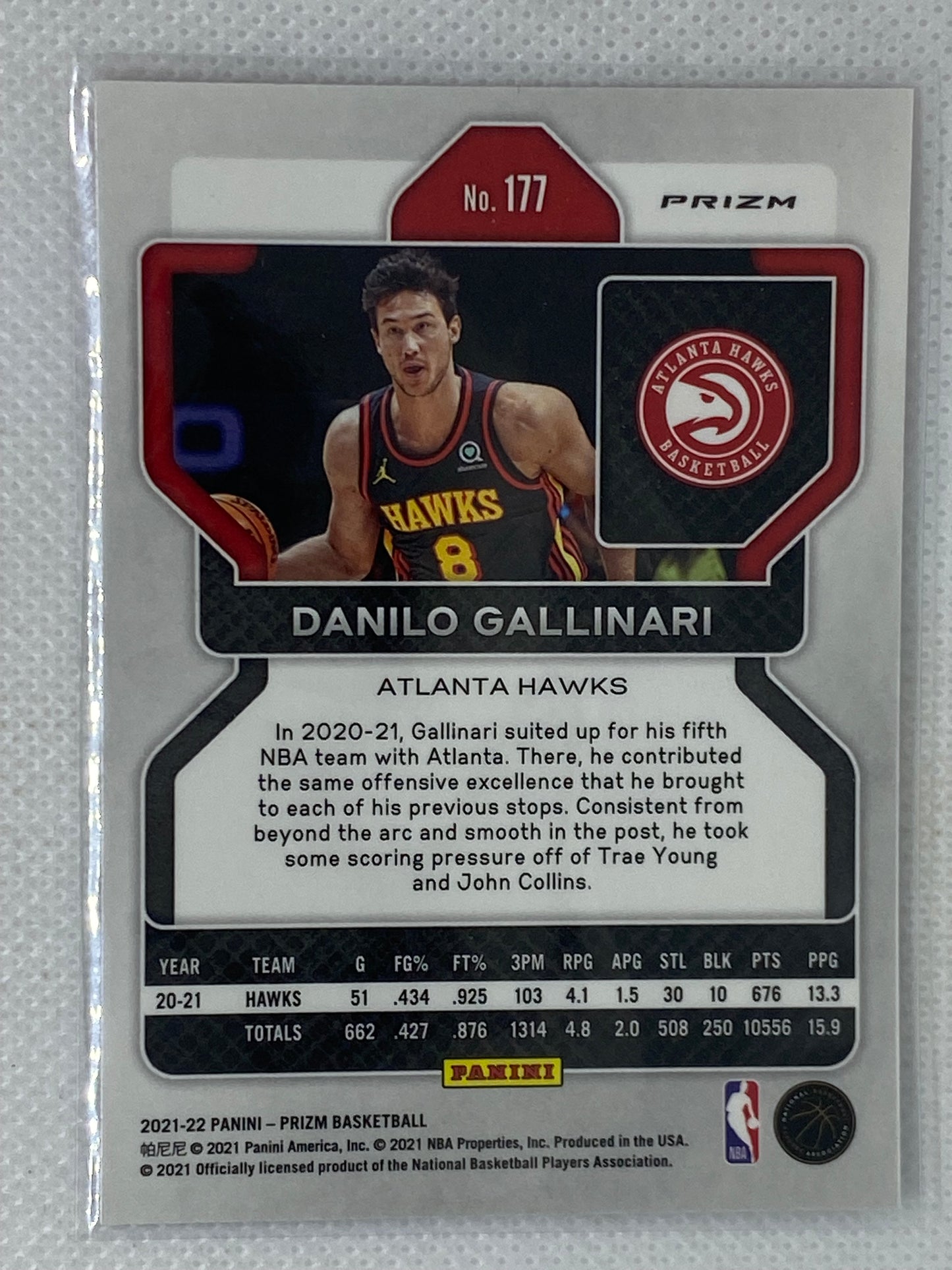 2021-22 Panini Prizm Red White Blue Danilo Gallinari #177 Atlanta Hawks