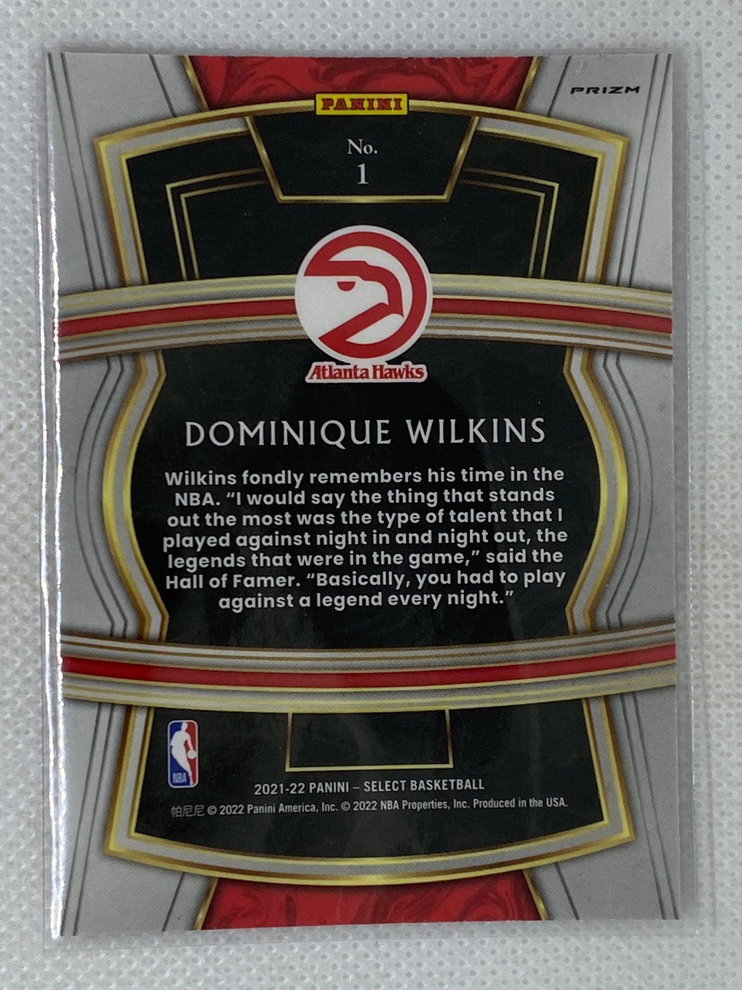 2021-22 Panini Select Dominique Wilkins #1 Select Company Red Prizm Atlanta Hawks