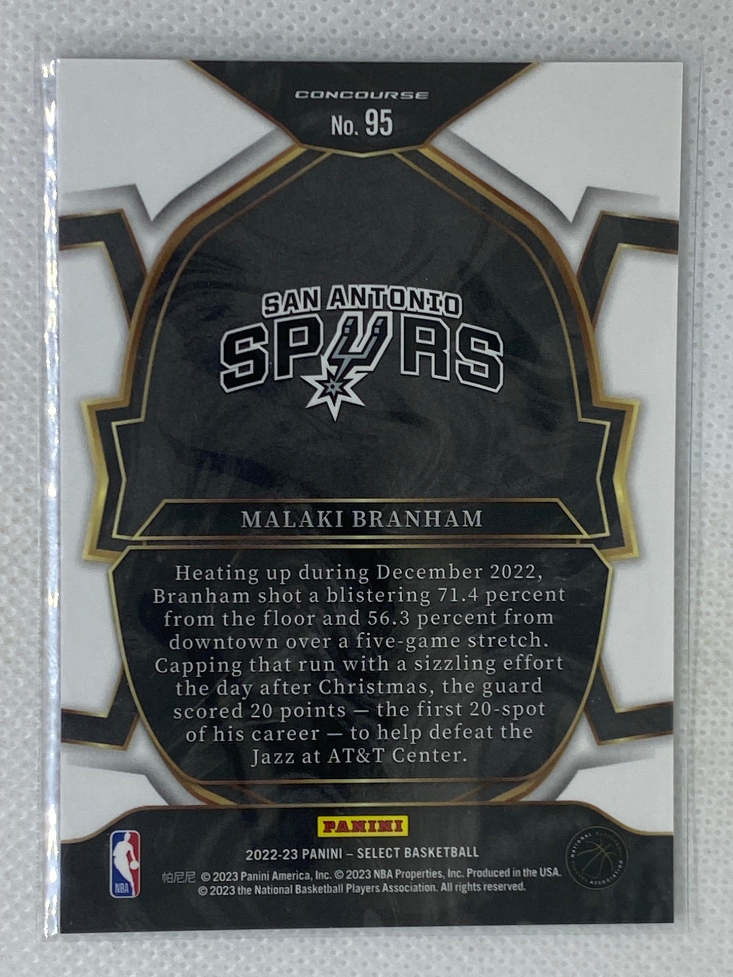 2022-23 Panini Select Blue Rookie Malaki Branham #95 San Antonio Spurs