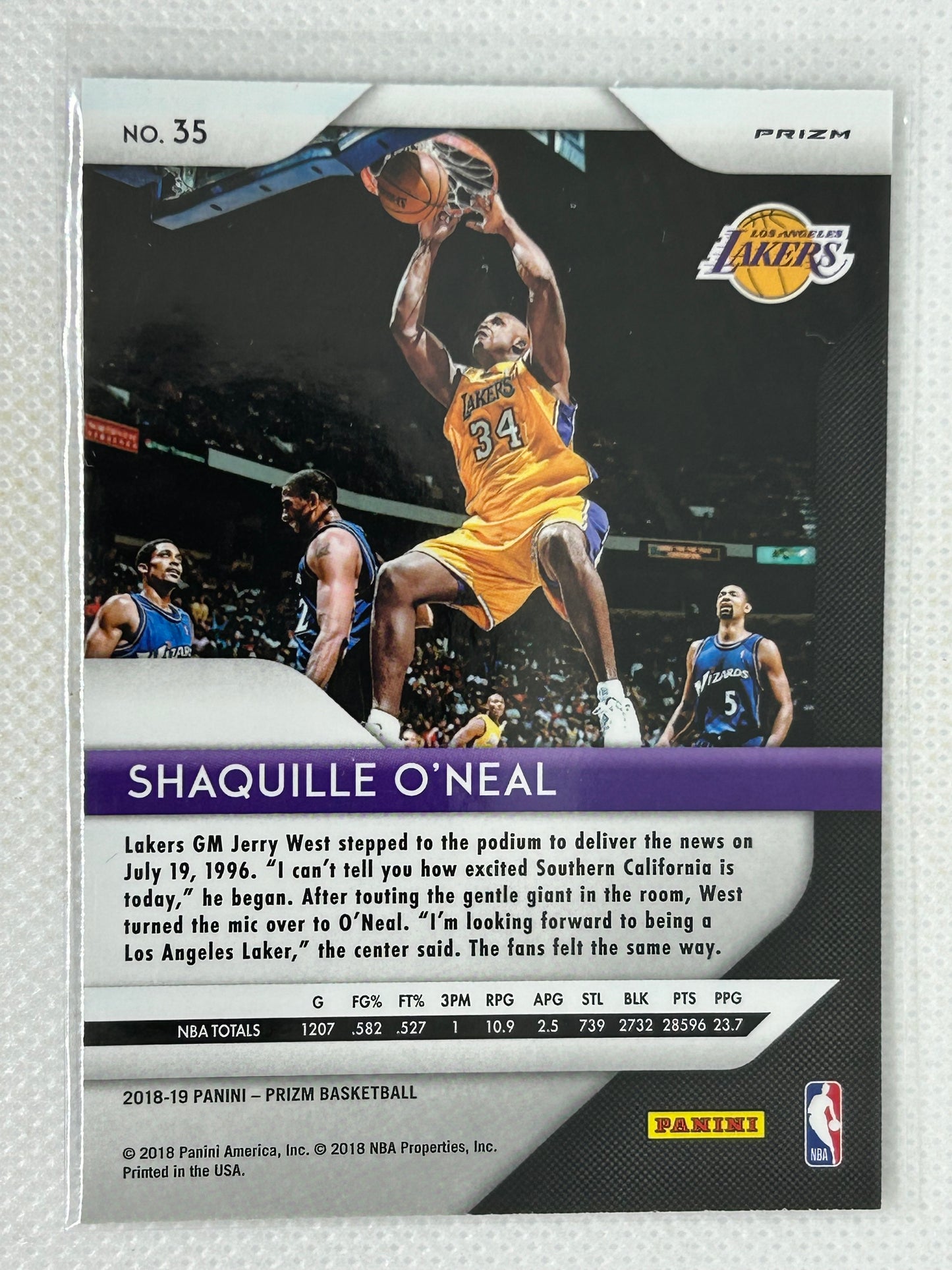 2018-19 Panini Prizm Silver #35 Shaquille O'Neal Los Angeles Lakers