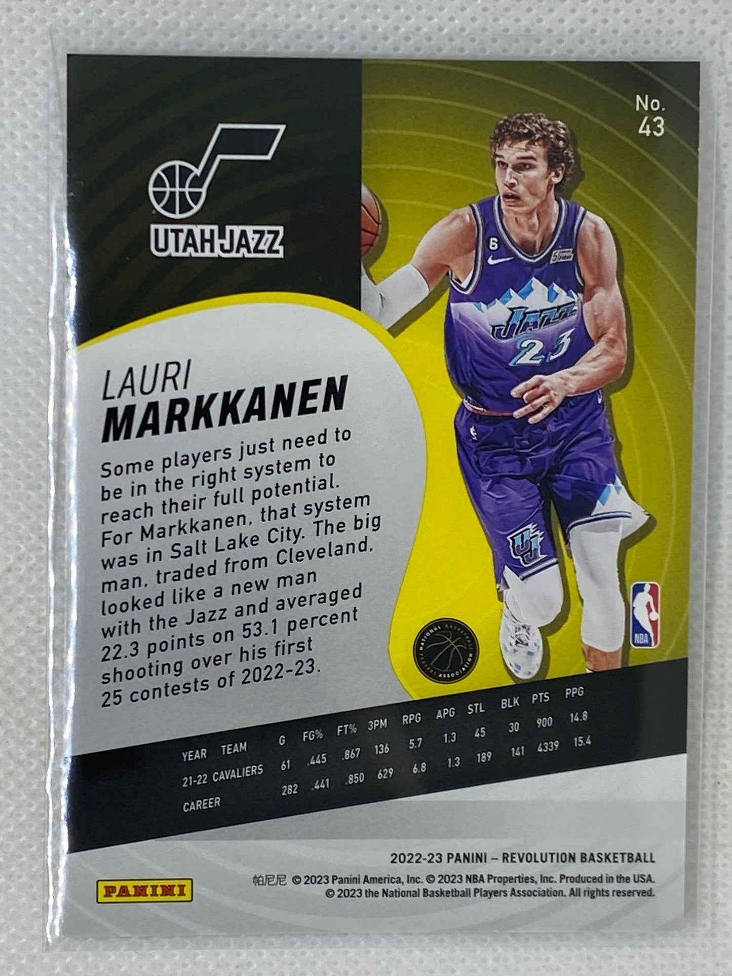 2022-23 Panini Revolution Basketball Base Lauri Markkanen #43 Utah Jazz