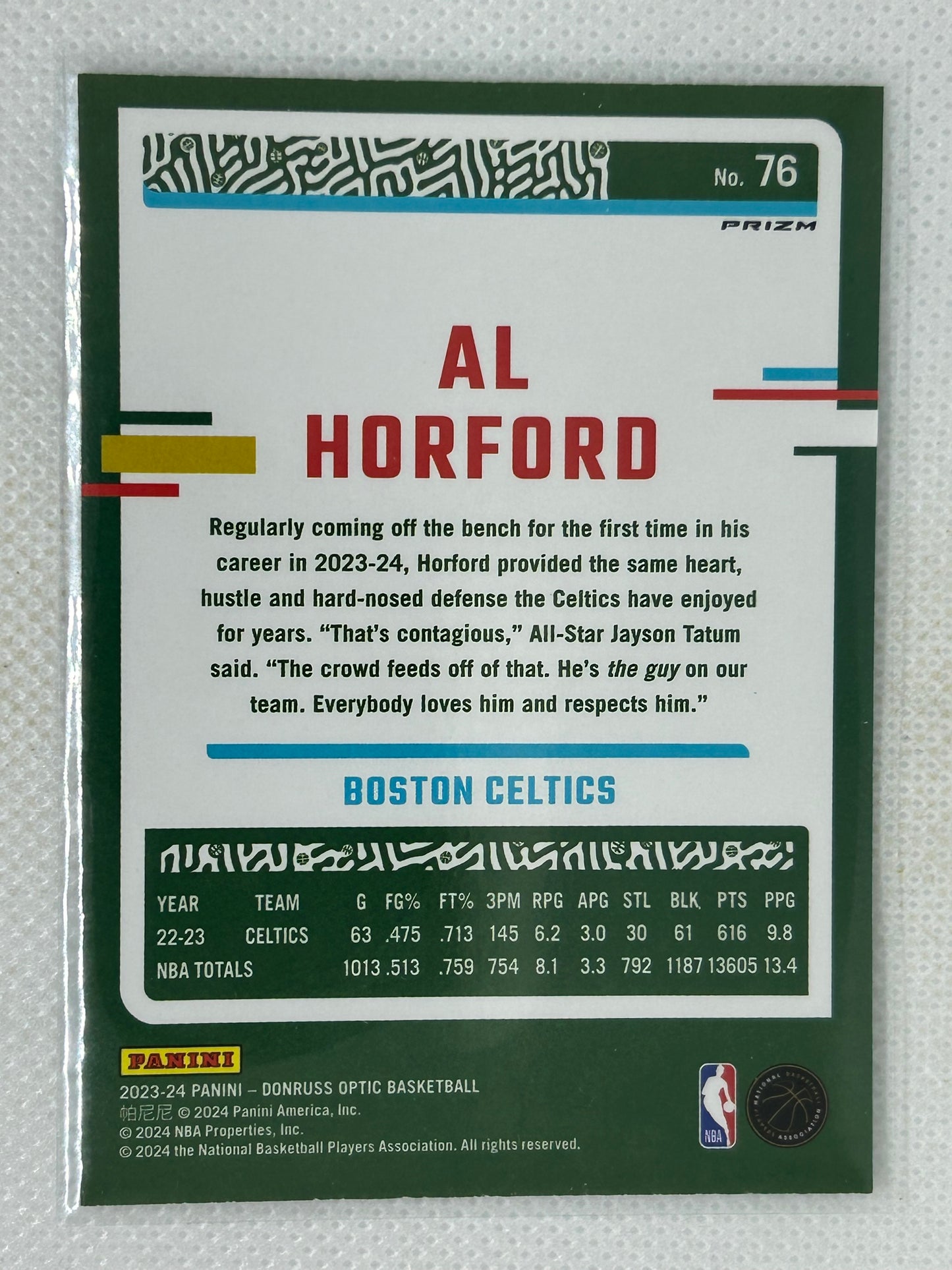 2023-24 Panini Optic Hyper Green #76 Al Horford Boston Celtics