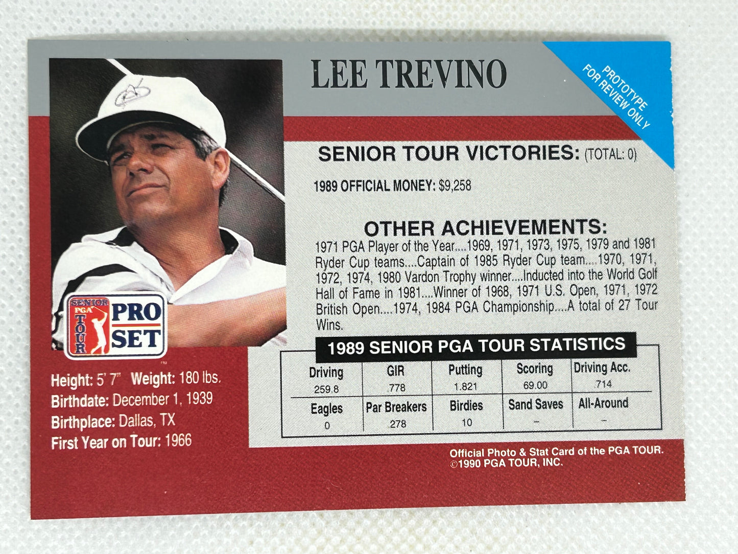 1990 Pro Set Golf Promotional Sample Prototype Lee Trevino Signed Card