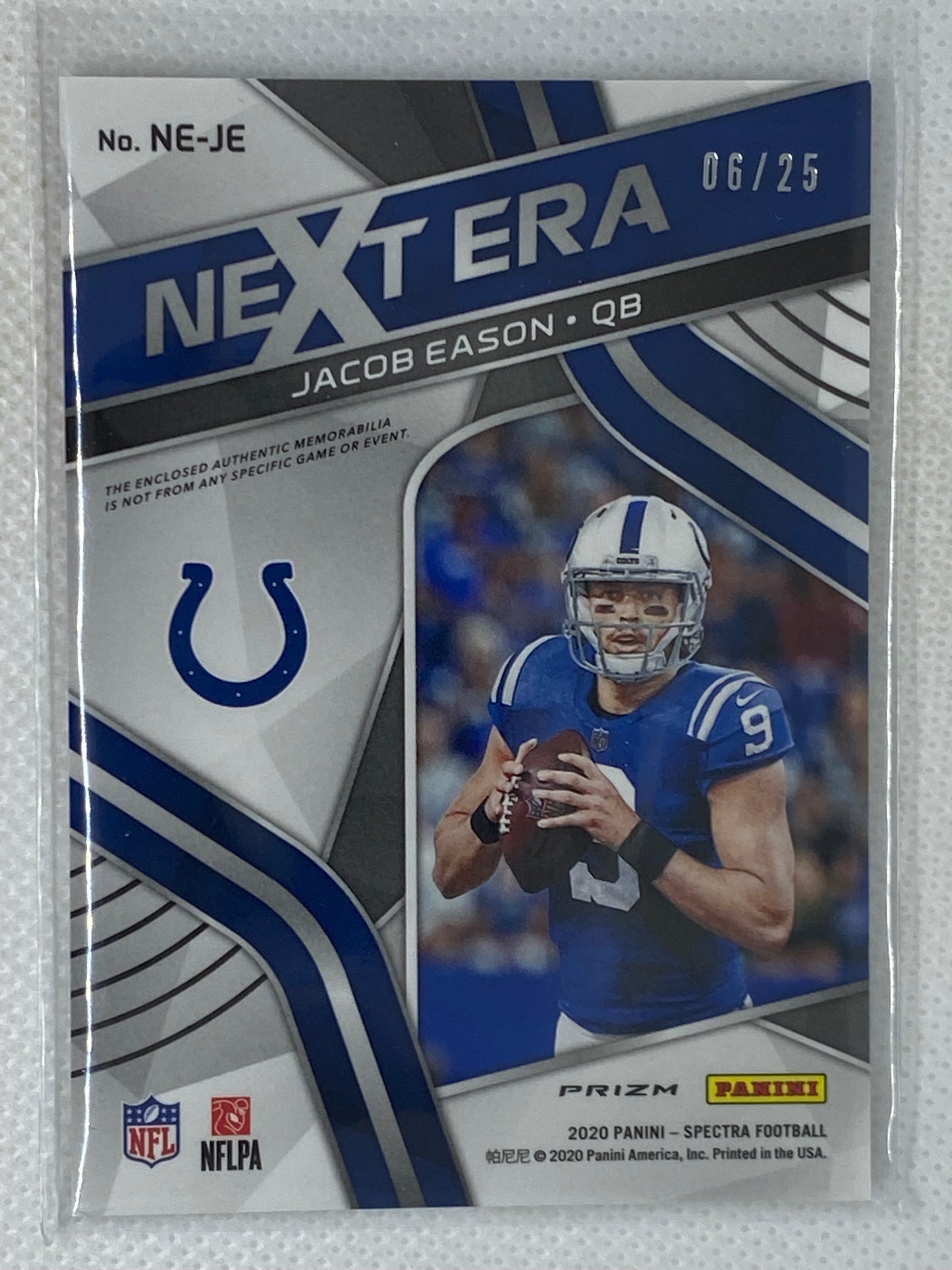 2020 Panini Spectra Jacob Eason Neon Purple Prizm Rookie Next Era Patch NE-JE /25 Indianapolis Colts