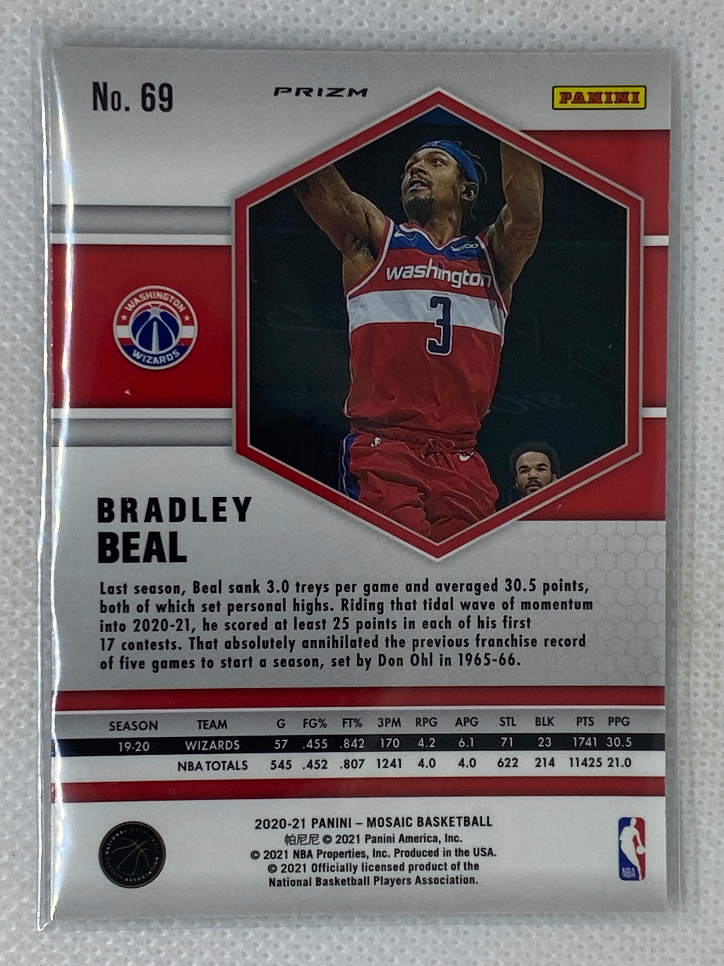 2020-21 Panini Mosaic Genesis Bradley Beal #69 Case Hit Washington Wizards