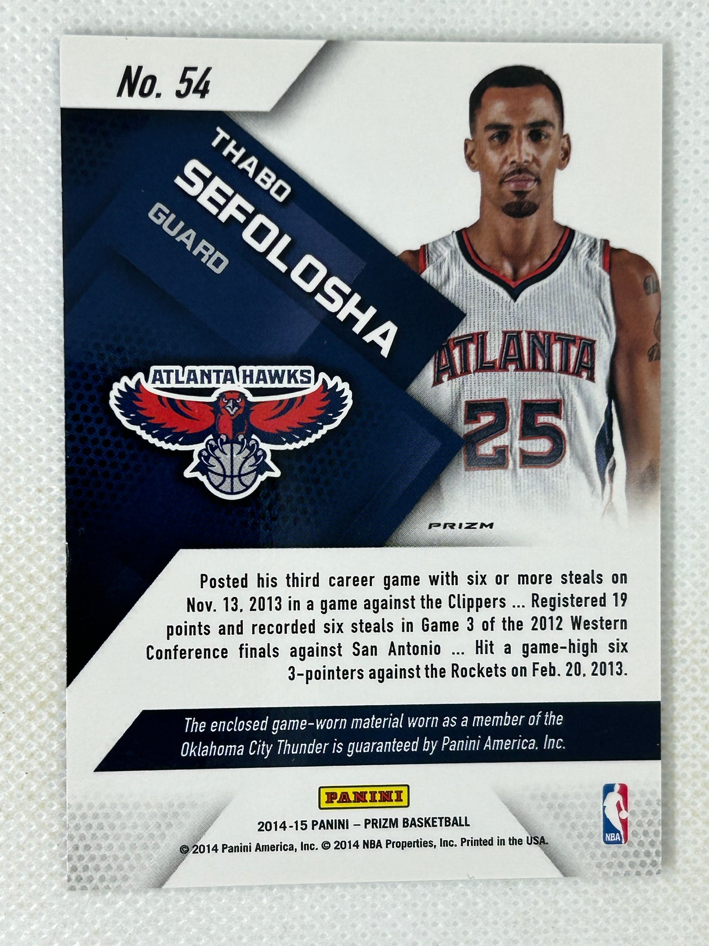 2014-15 Panini Prizm Blue Mojo Prizm Relic Thabo Stefolosha #54 Atlanta Hawks