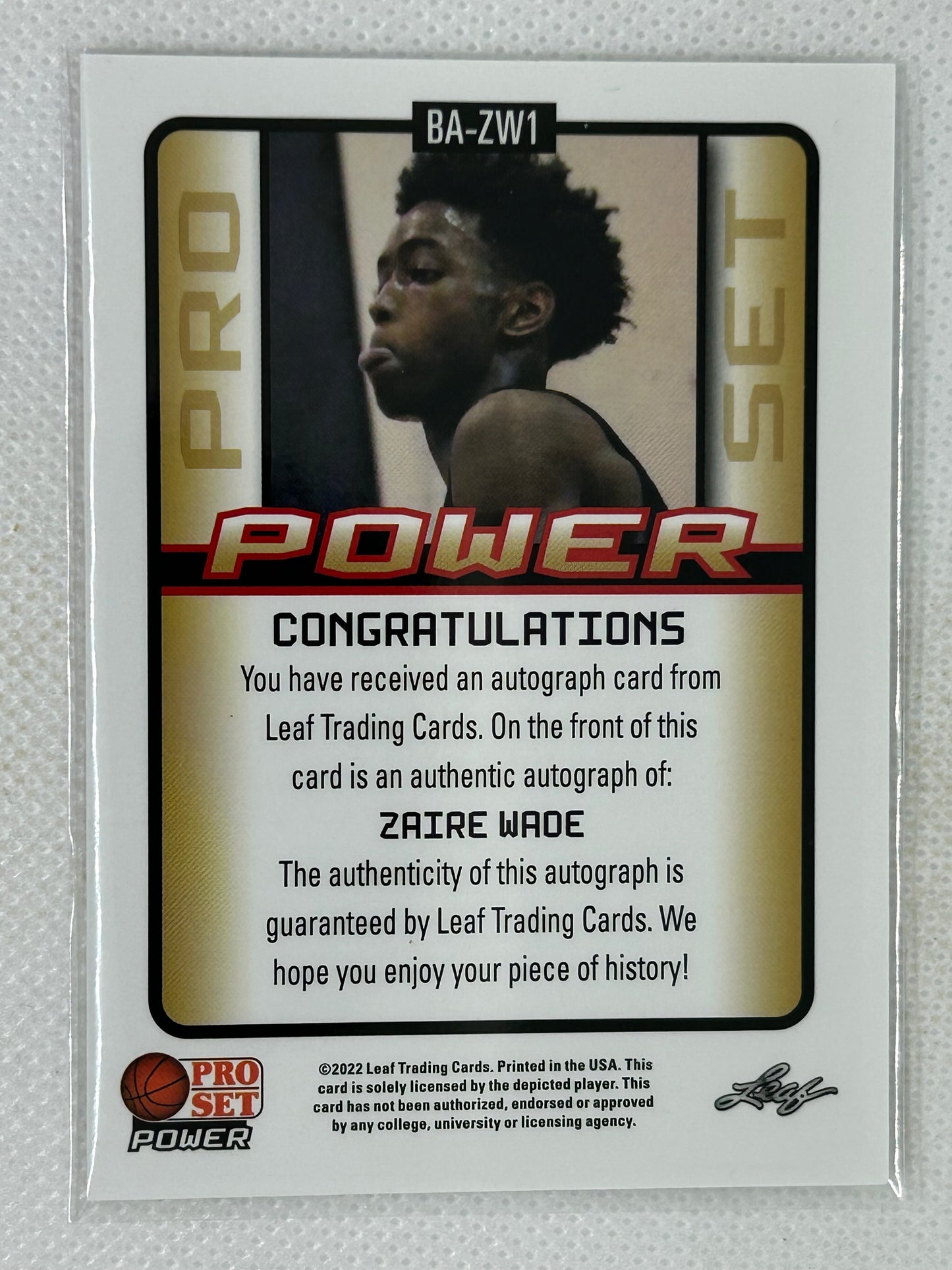 2022 Leaf Pro Set Power Autograph Zaire Wade BA-ZW1