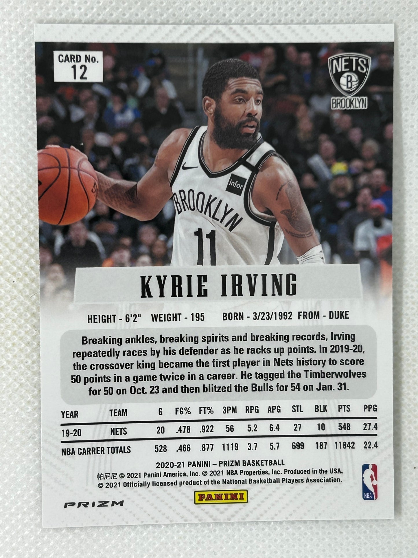 2020-21 Panini Prizm Flashbacks #12 Kyrie Irving Silver Prizm Throwback 2012-13 Brooklyn Nets