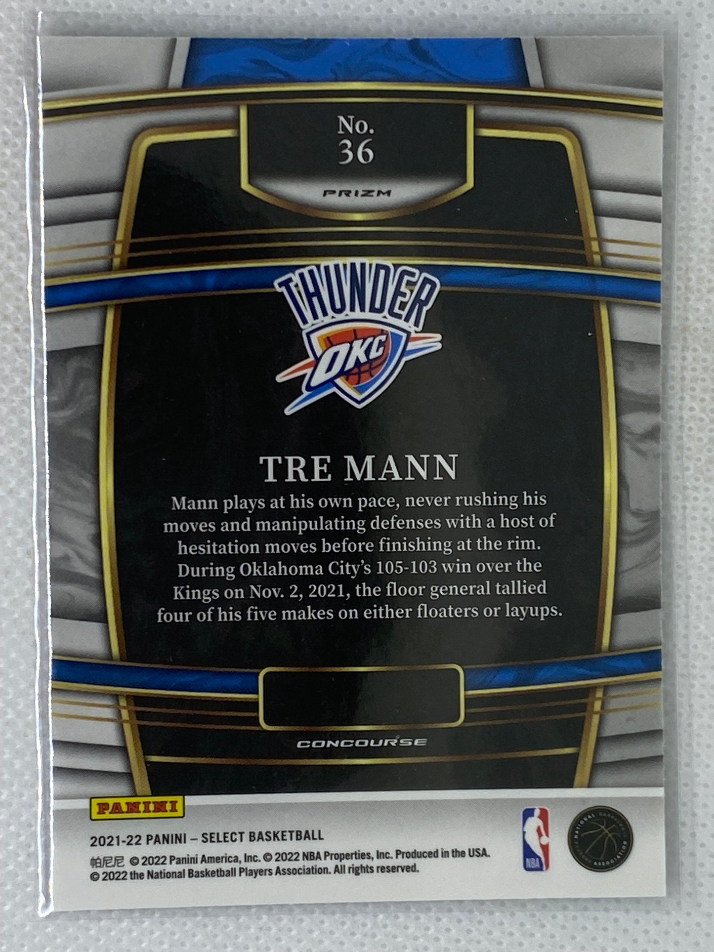 2021-22 Panini Select Concourse Tre Mann Retail Blue Silver Prizm RC #36